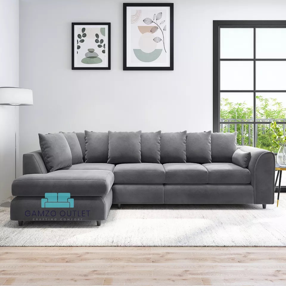 PLUSH VELVET SCATTER BACK XL L SHAPE SOFA