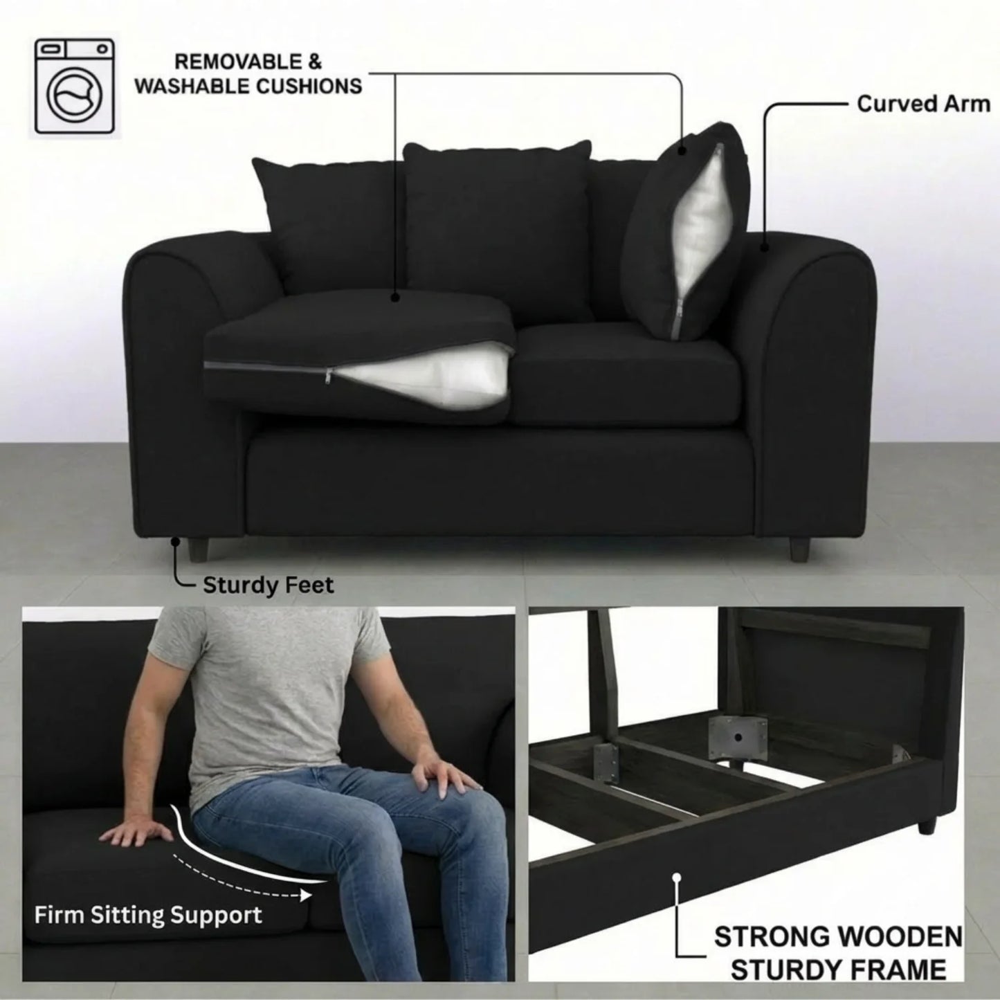 3 Seater Black