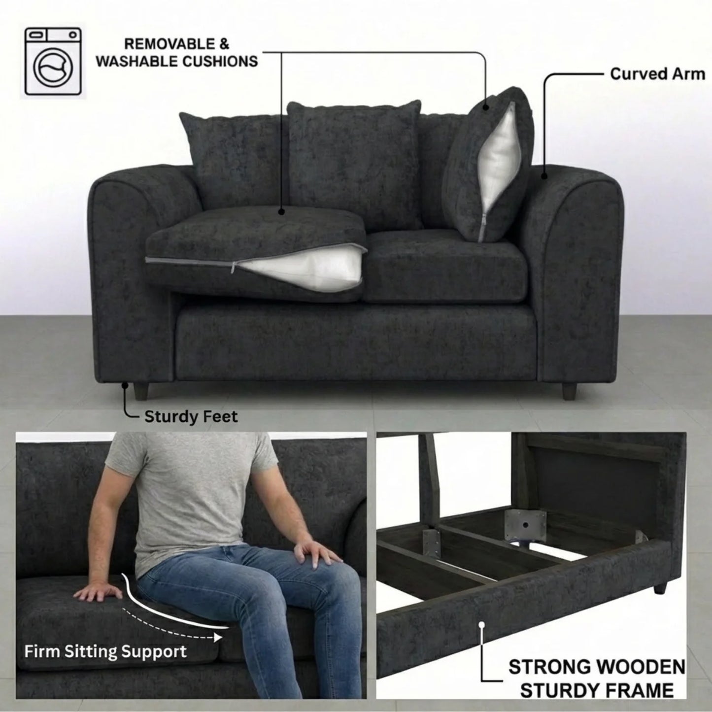 3 Seater dark Grey