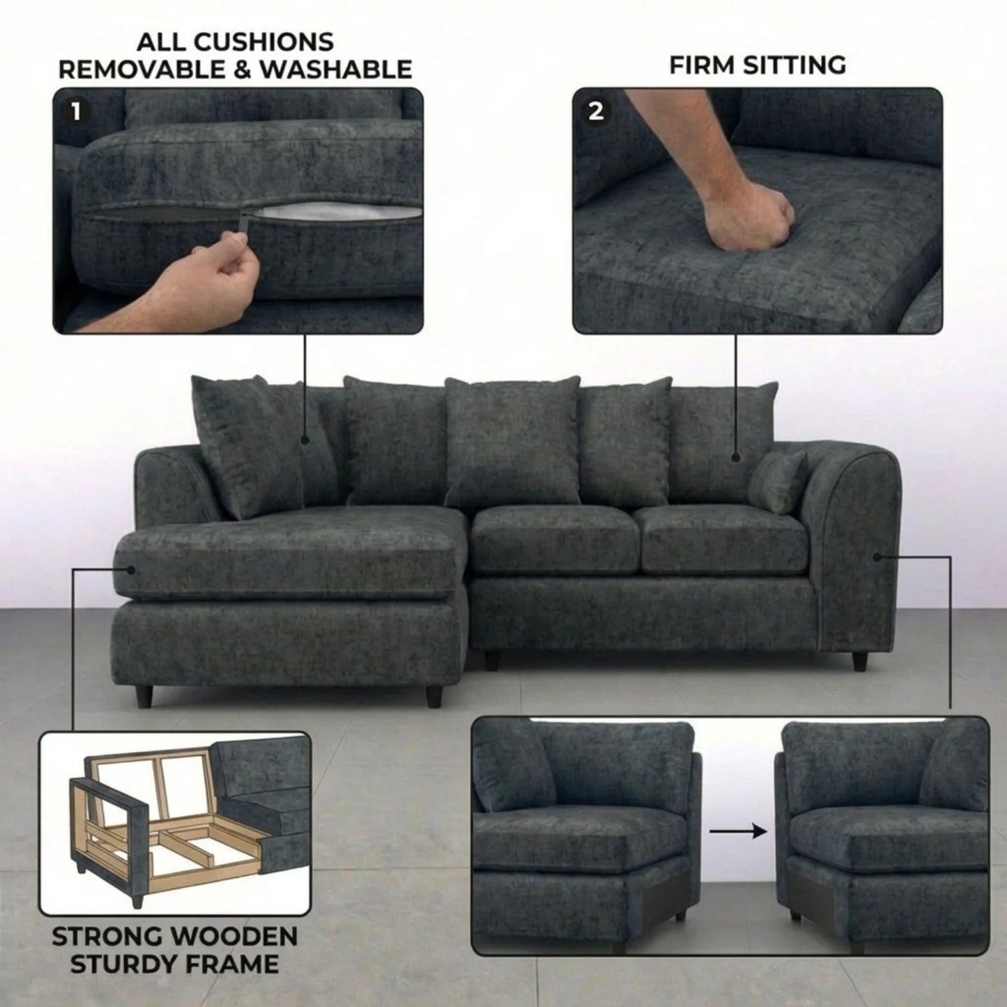 Left Hand Facing Dark Grey