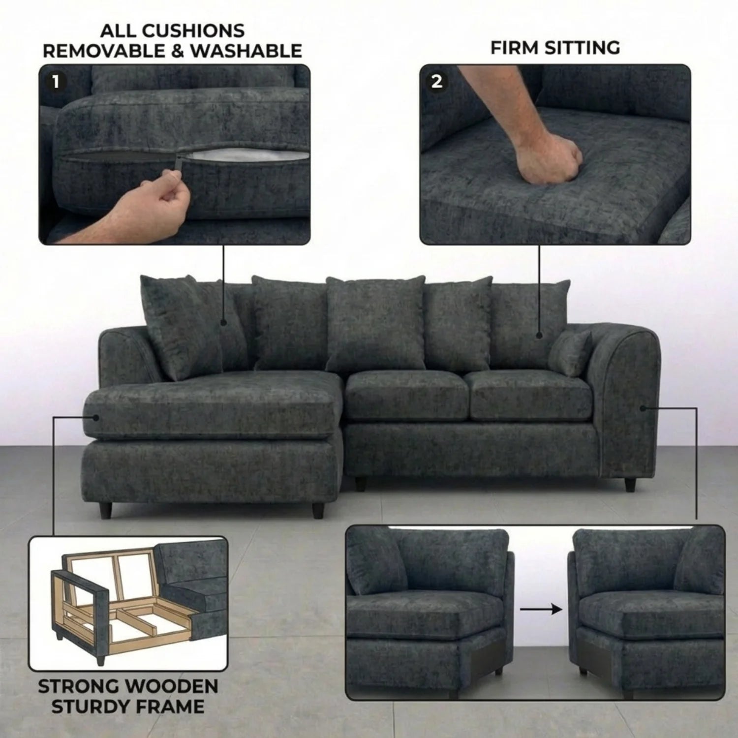 Left Hand Facing Dark Grey