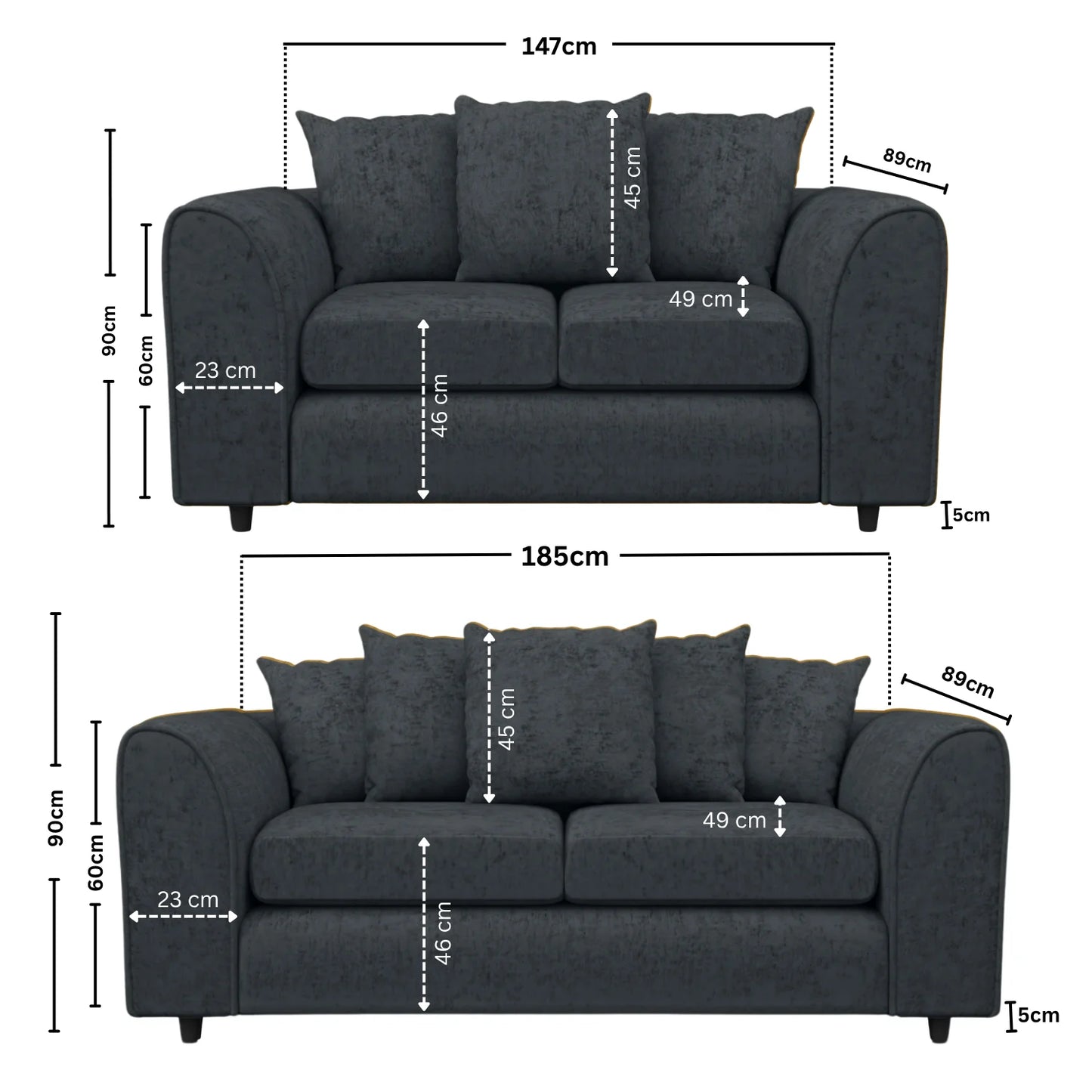 3 + 2 Seater Dark Grey