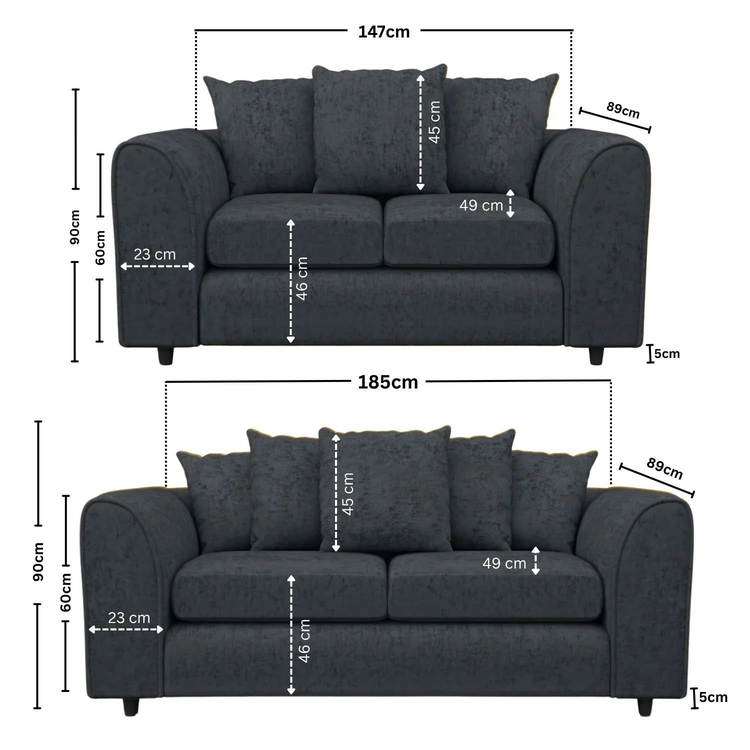 3 + 2 Seater Dark Grey