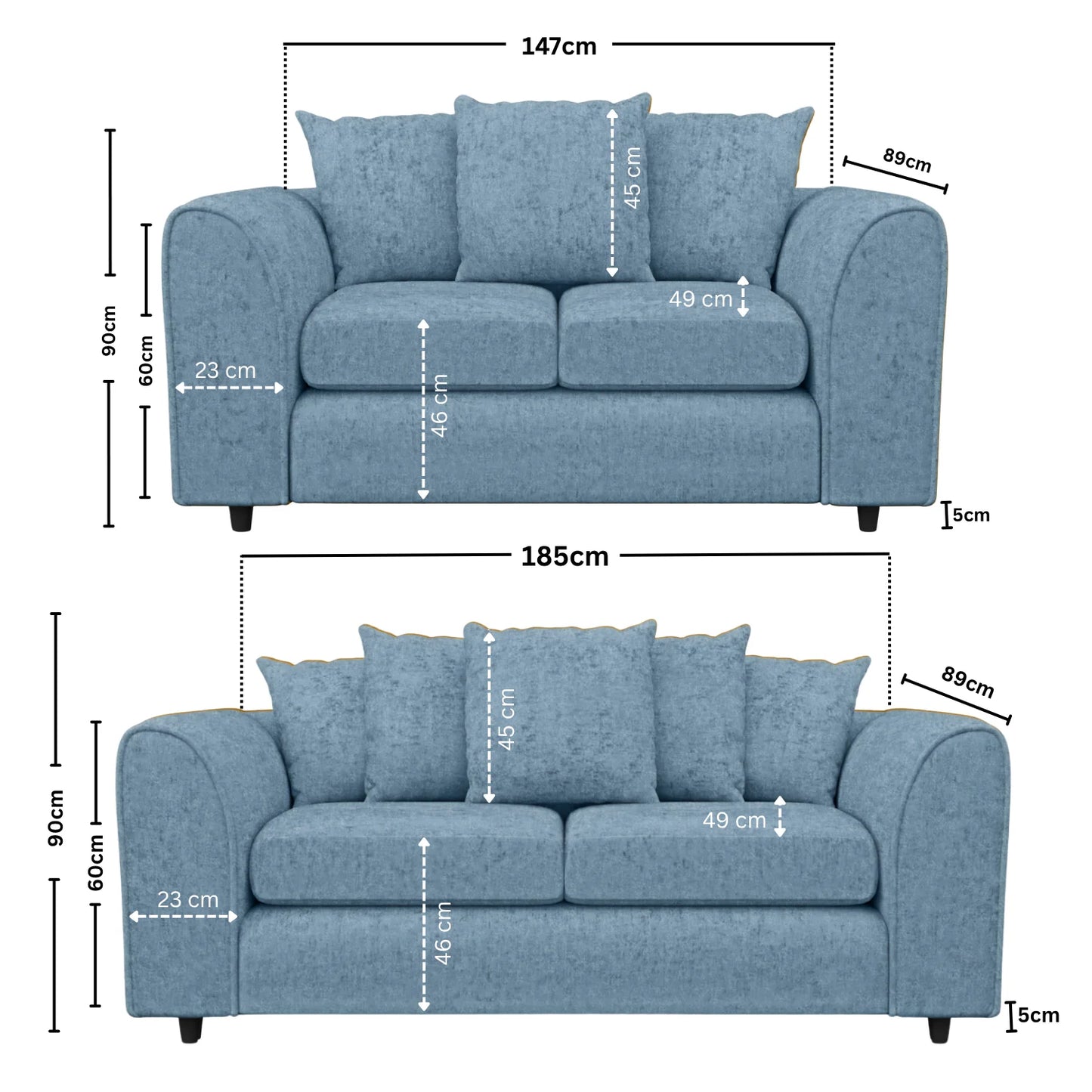 3 + 2 Seater Sky Blue