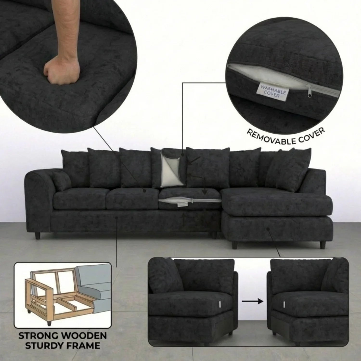 XL Right Hand Facing Black