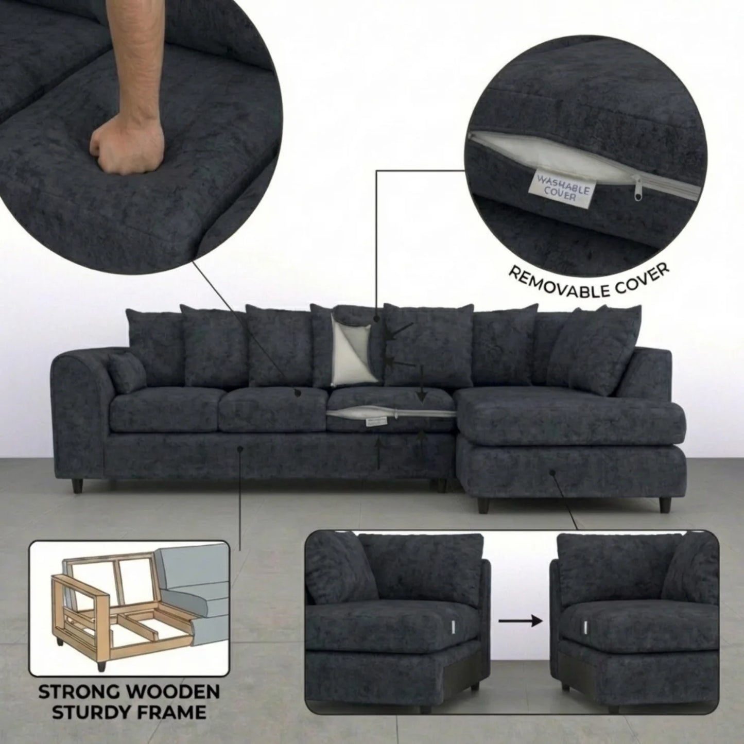 XL Right Hand Facing Dark Grey