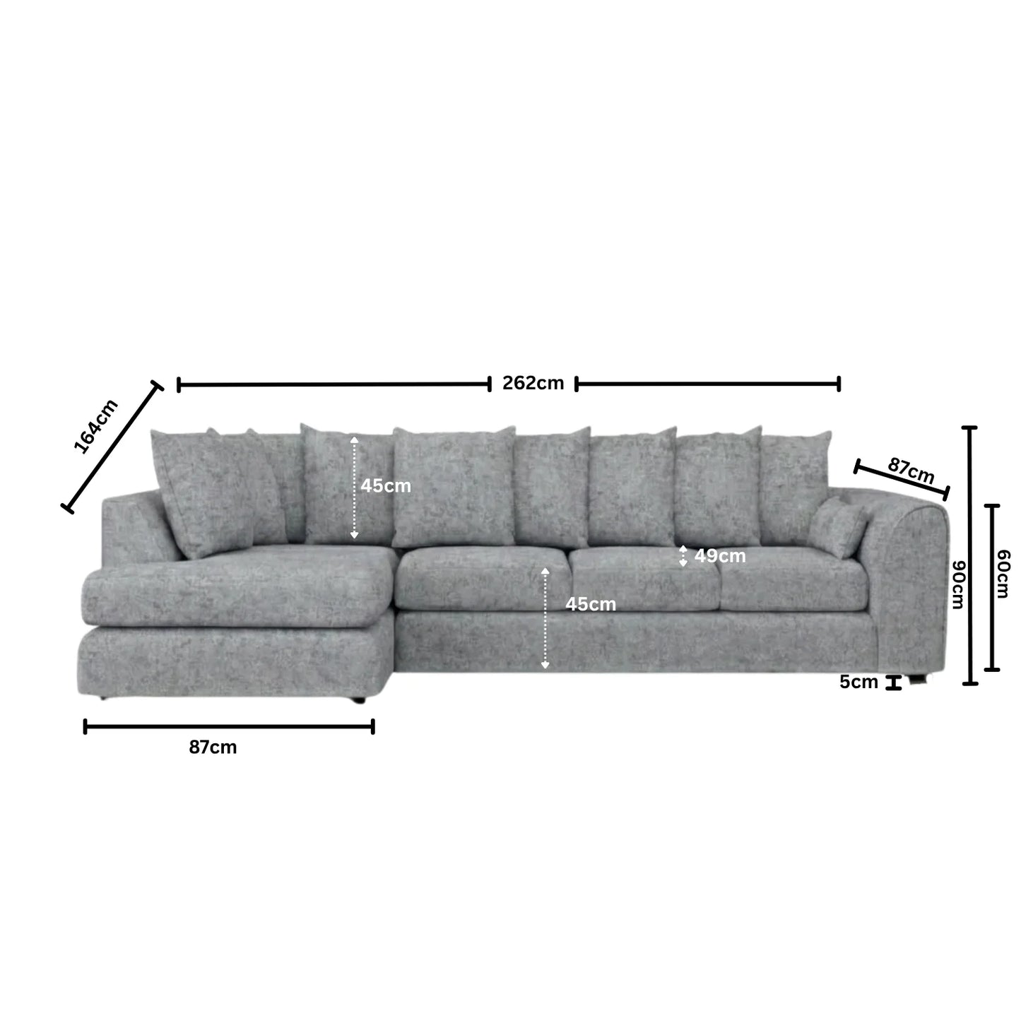 XL Left Hand Facing Light Grey