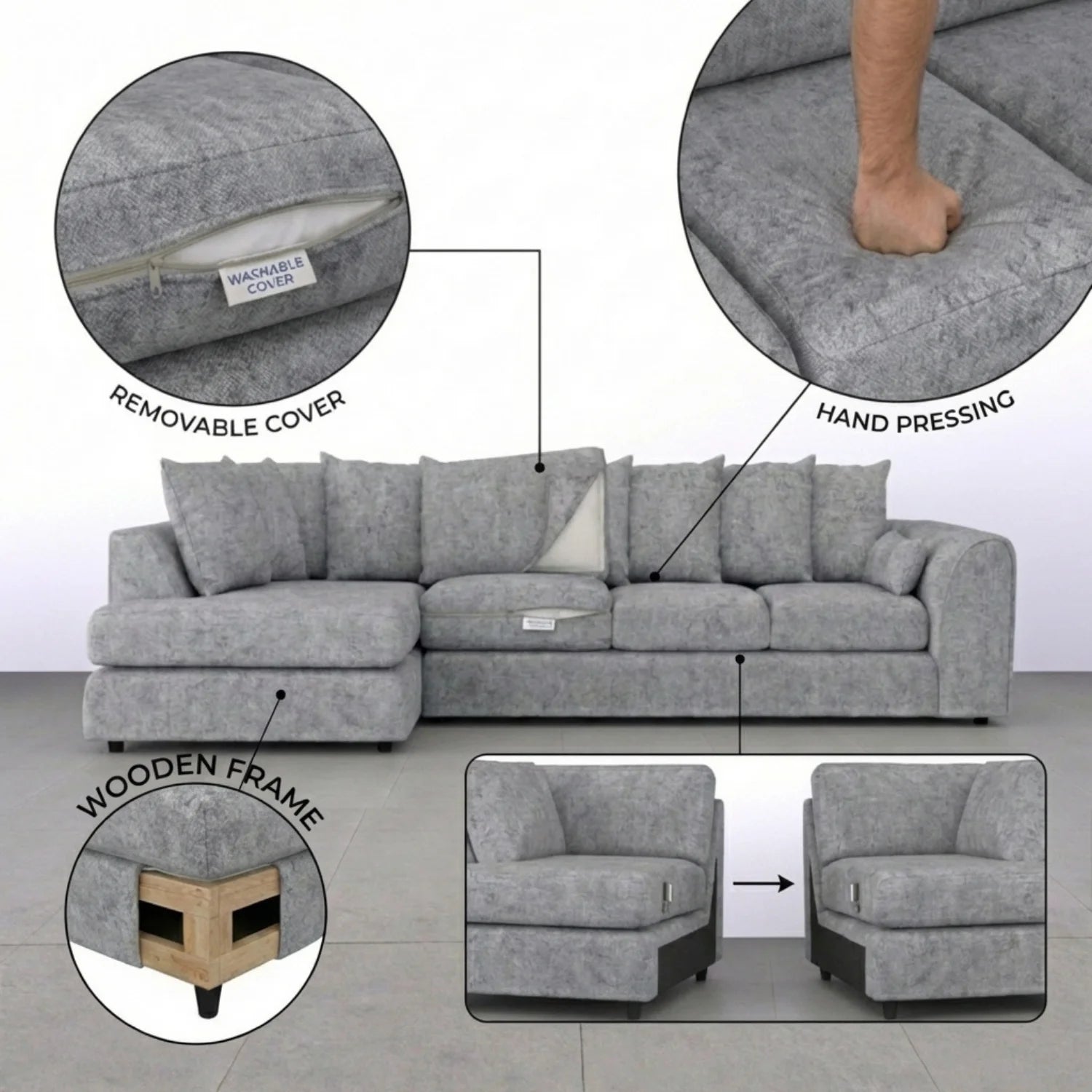 XL Left Hand Facing Light Grey