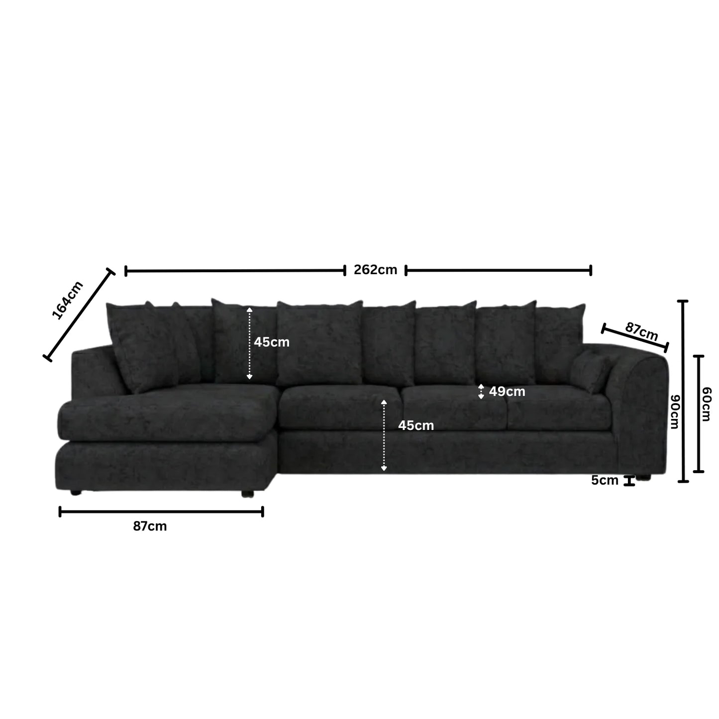 XL Left Hand Facing Black