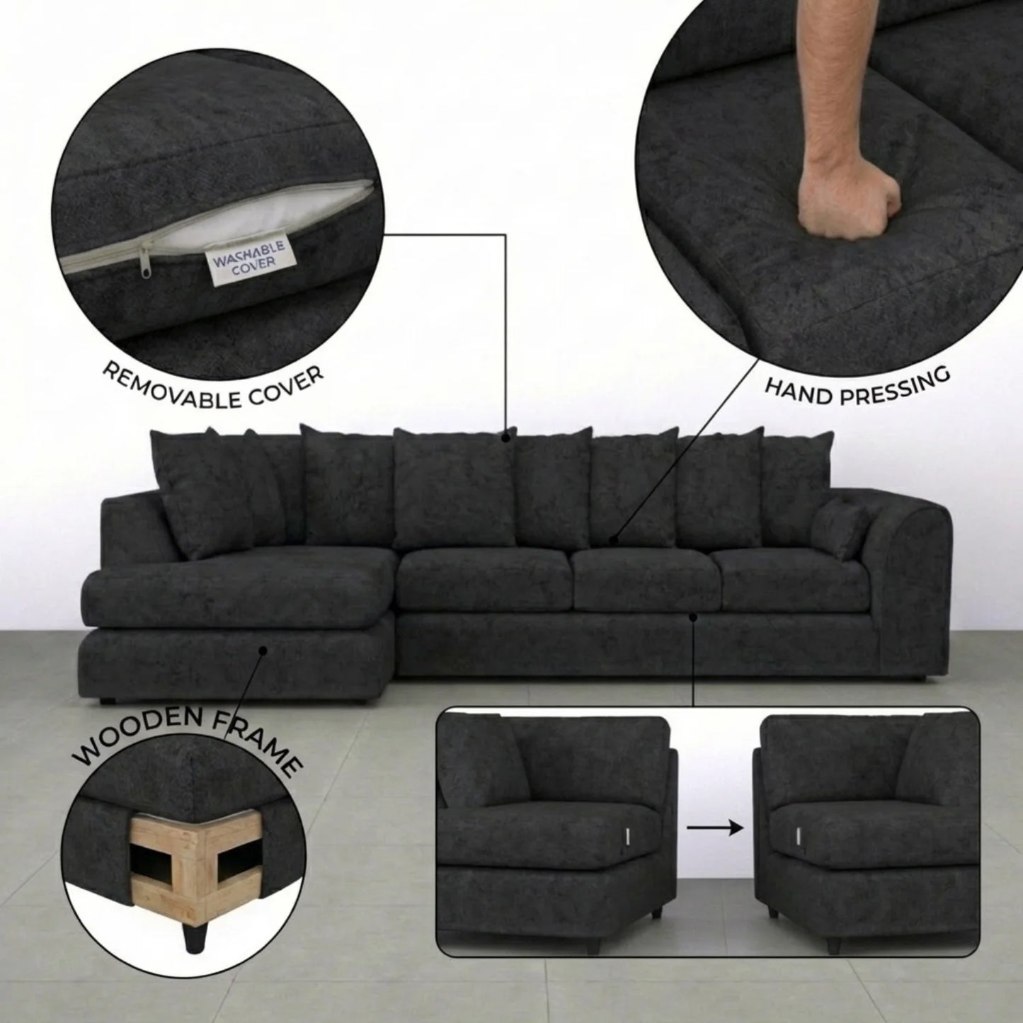 XL Left Hand Facing Black