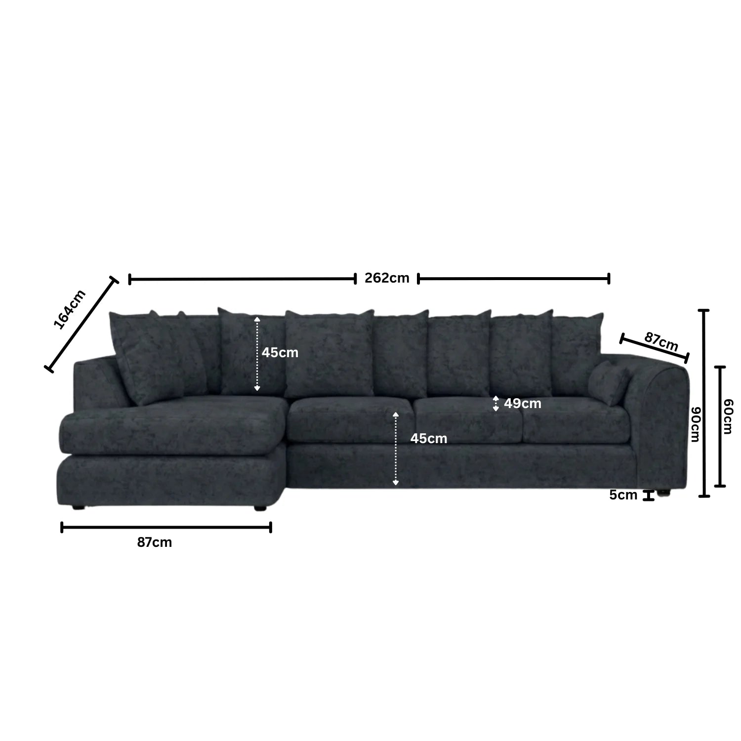 XL Left Hand Facing Dark Grey