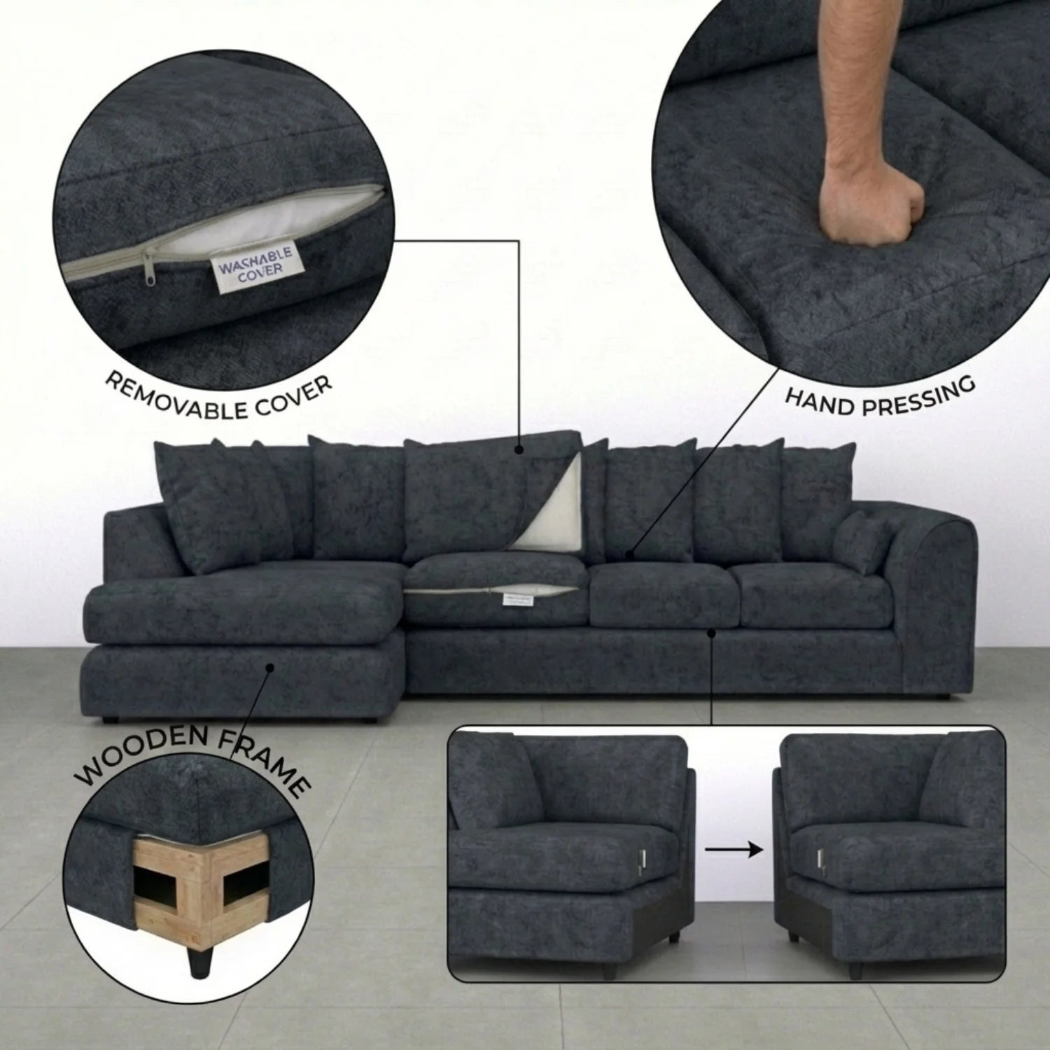 XL Left Hand Facing Dark Grey