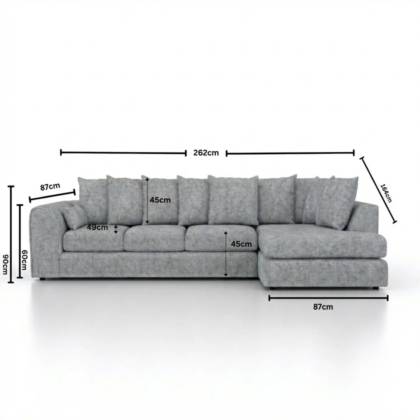 XL Right Hand Facing Light Grey