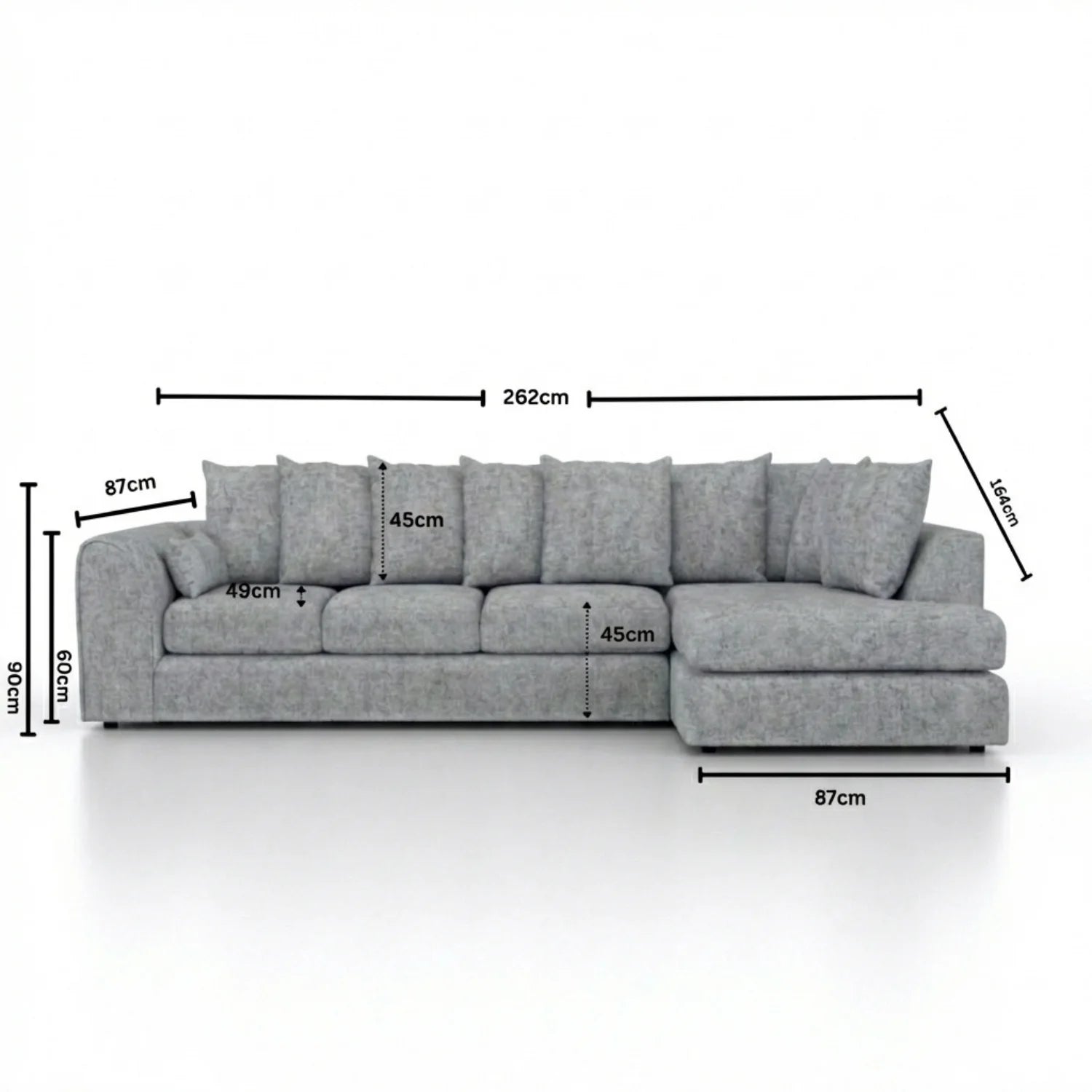 XL Right Hand Facing Light Grey