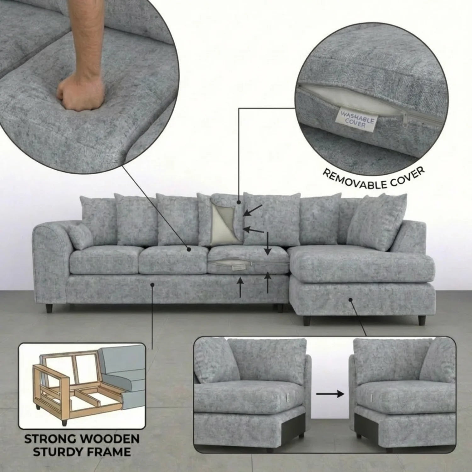 XL Right Hand Facing Light Grey