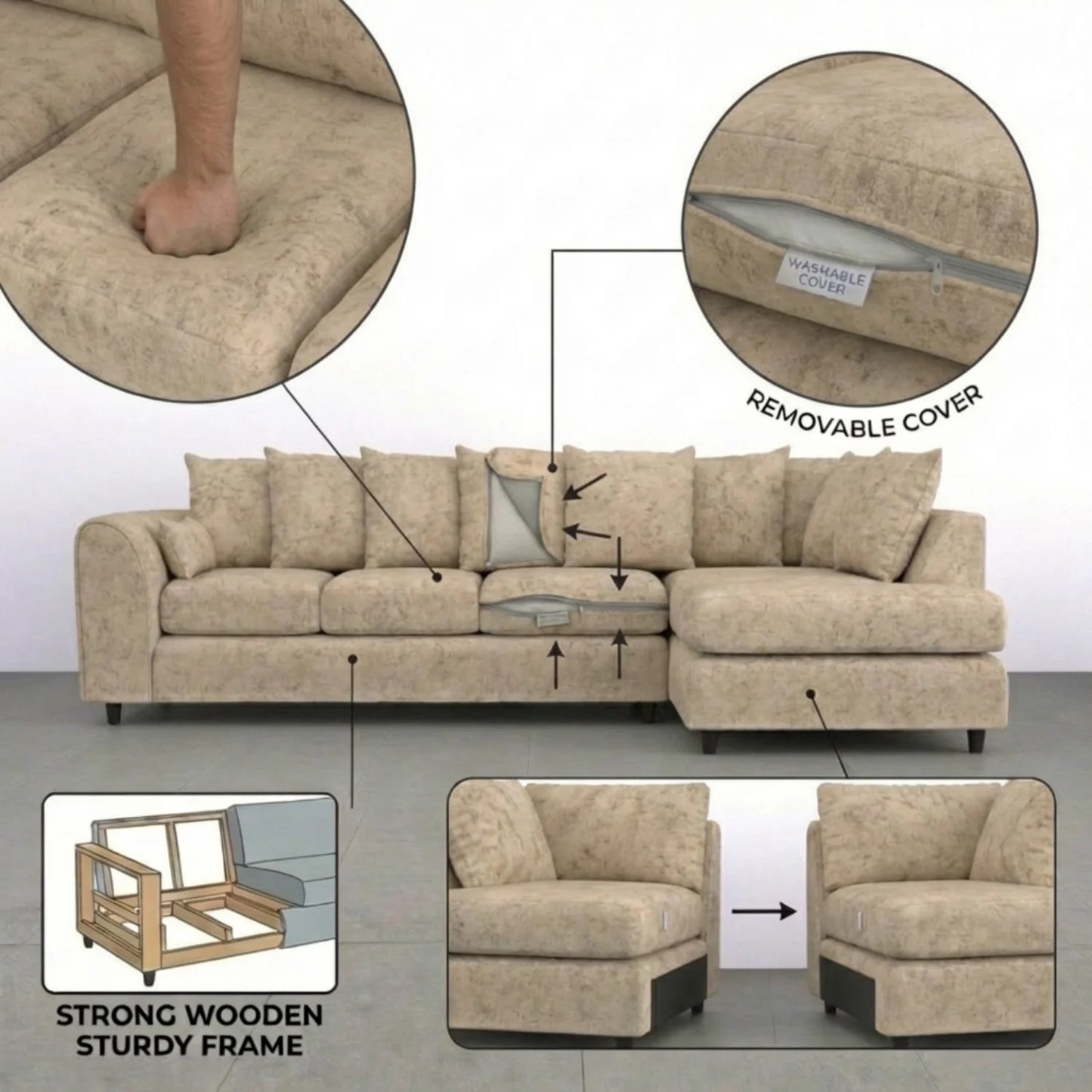 XL Right Hand Facing Beige