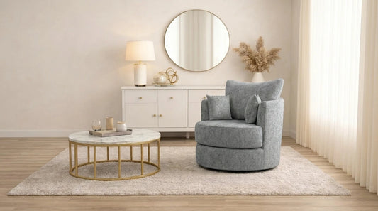 Gamzo Outlet Alaska Fabric Swivel Chair with cushioned seat and backrest, featuring a modern design and sturdy base.