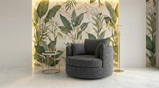 Gamzo Outlet Verona fabric swivel chair, modern corner sofa with comfortable upholstery and 360-degree rotation, stylish home seating.