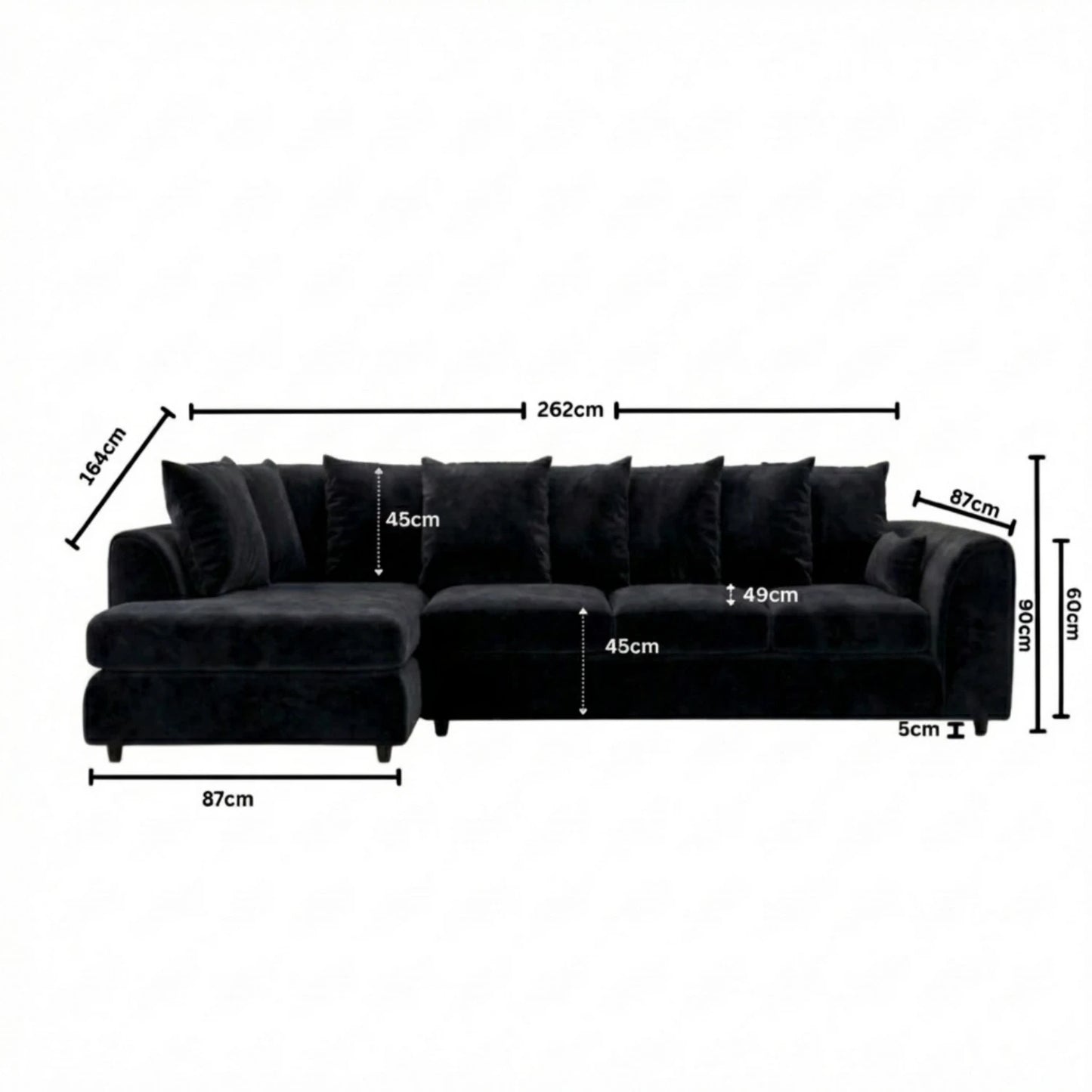 XL Left Hand Facing Black