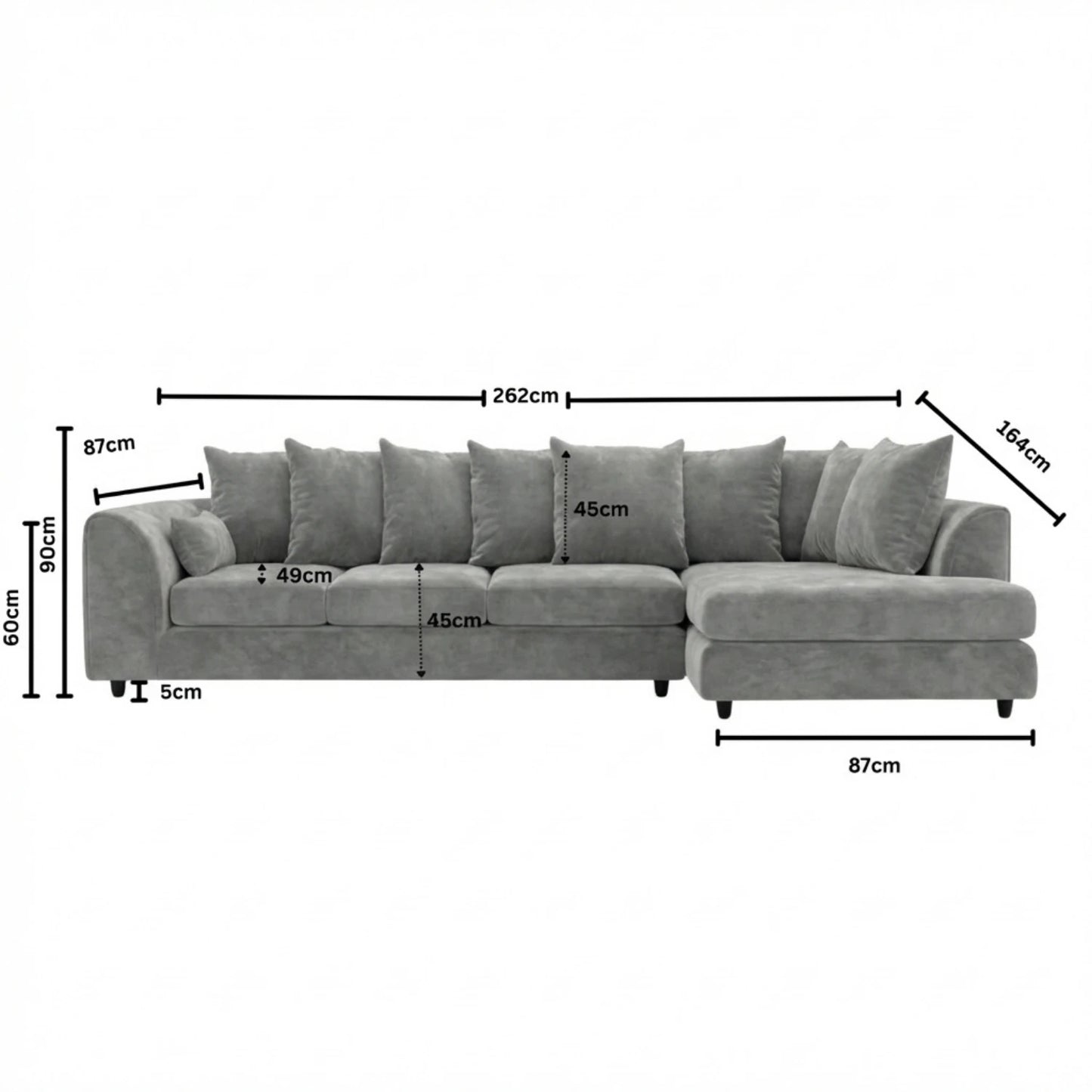XL Right  Hand Facing Light Grey