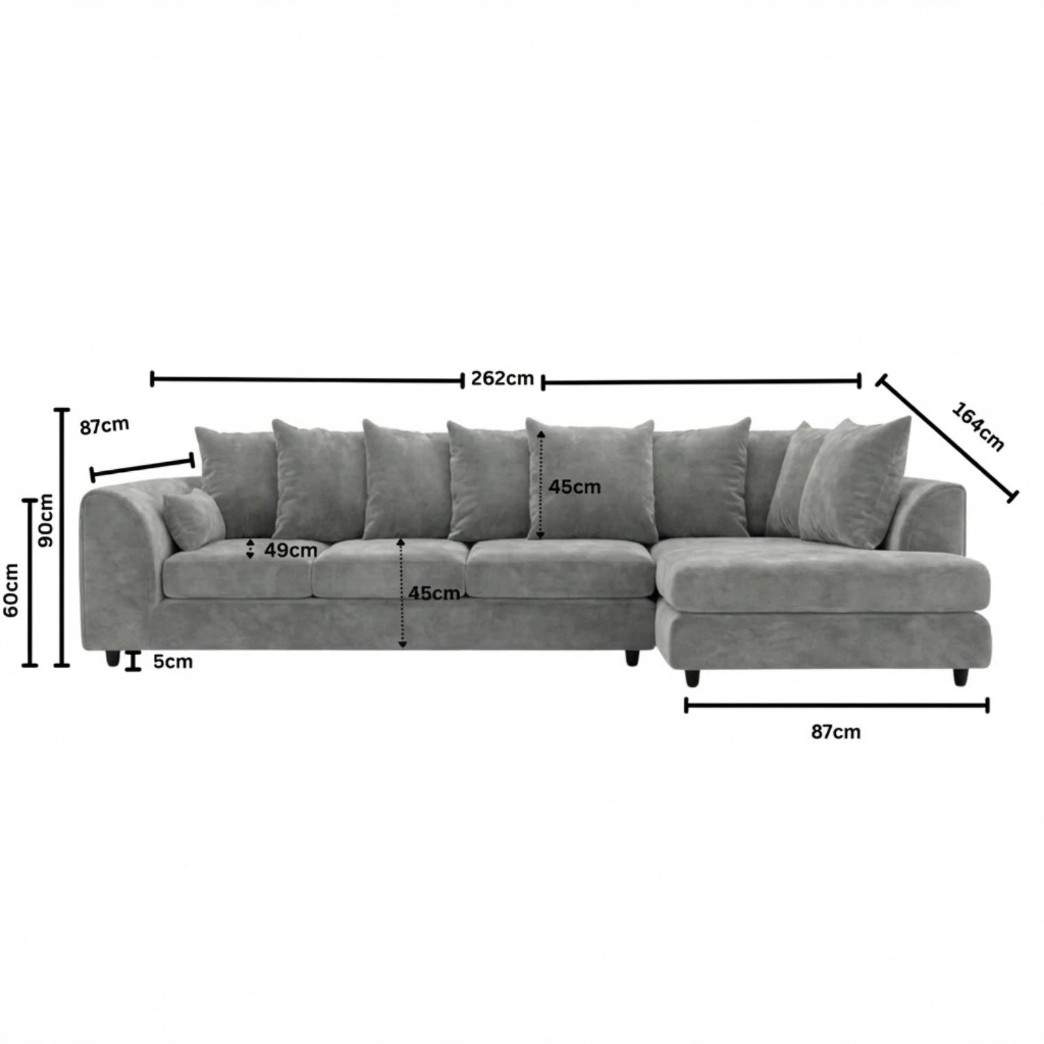 XL Right  Hand Facing Light Grey