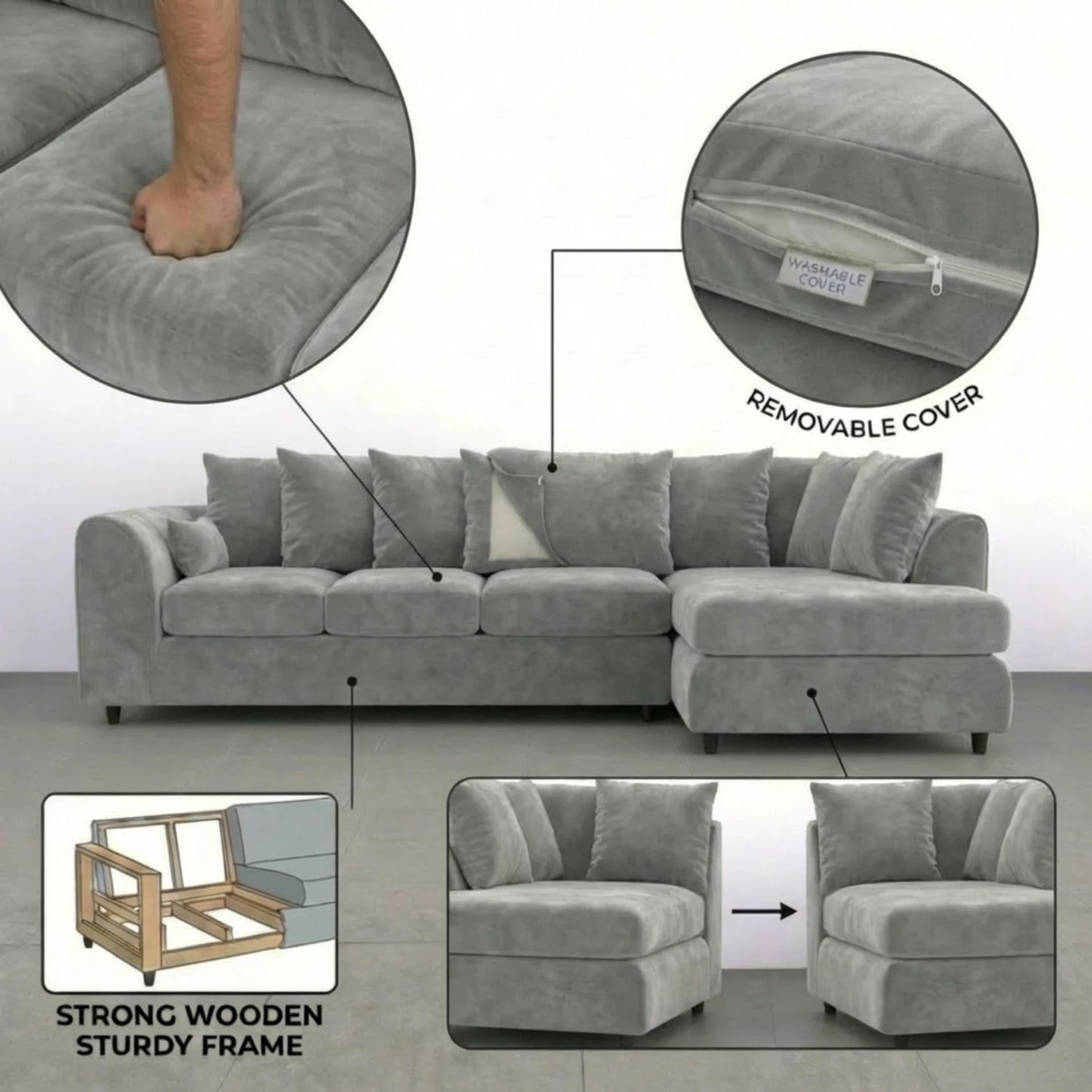 XL Right  Hand Facing Light Grey