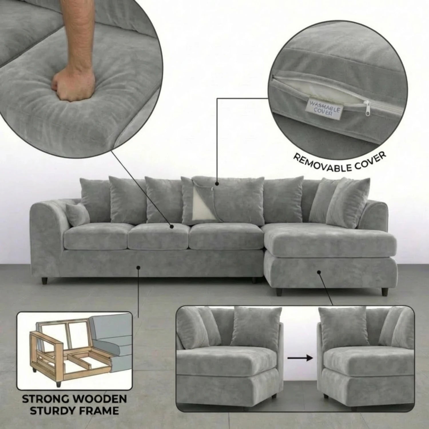 XL Right  Hand Facing Light Grey