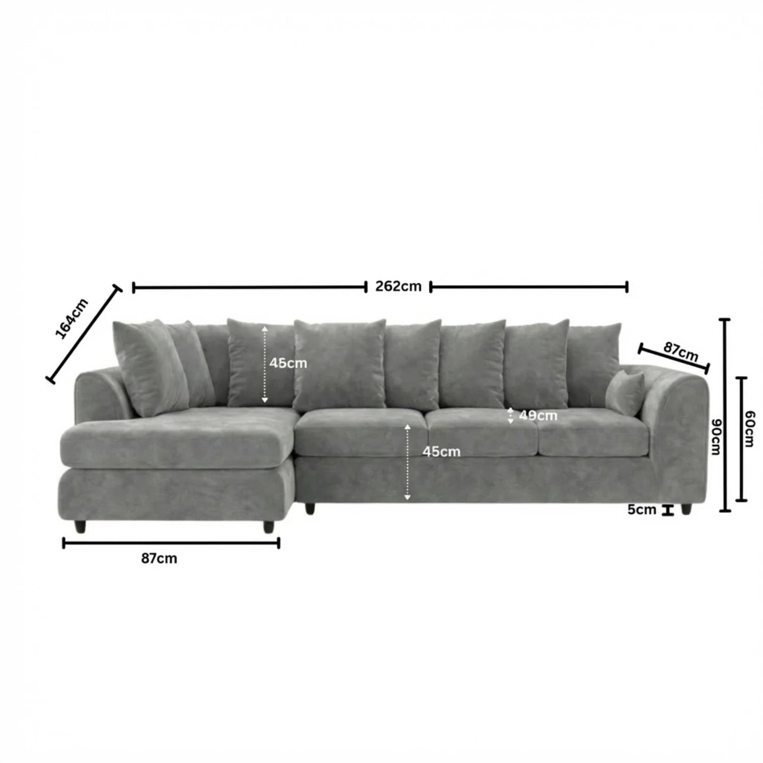 XL Left Hand Facing Light Grey