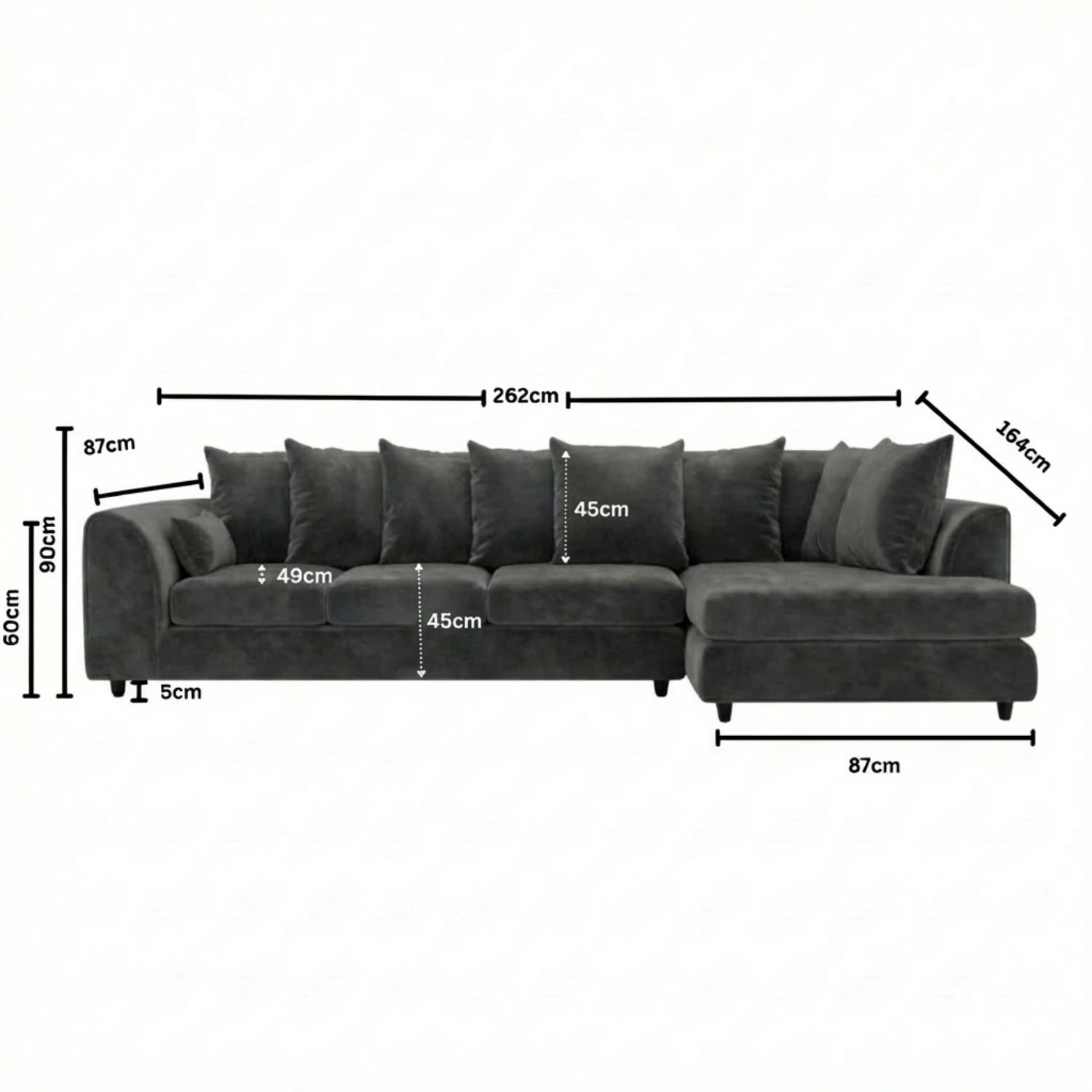 XL Right  Hand Facing Dark Grey