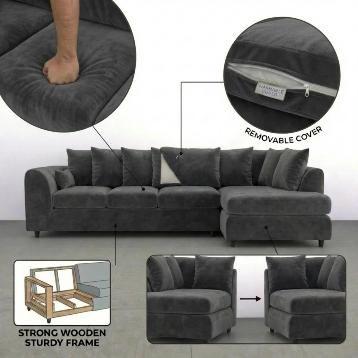 XL Right  Hand Facing Dark Grey