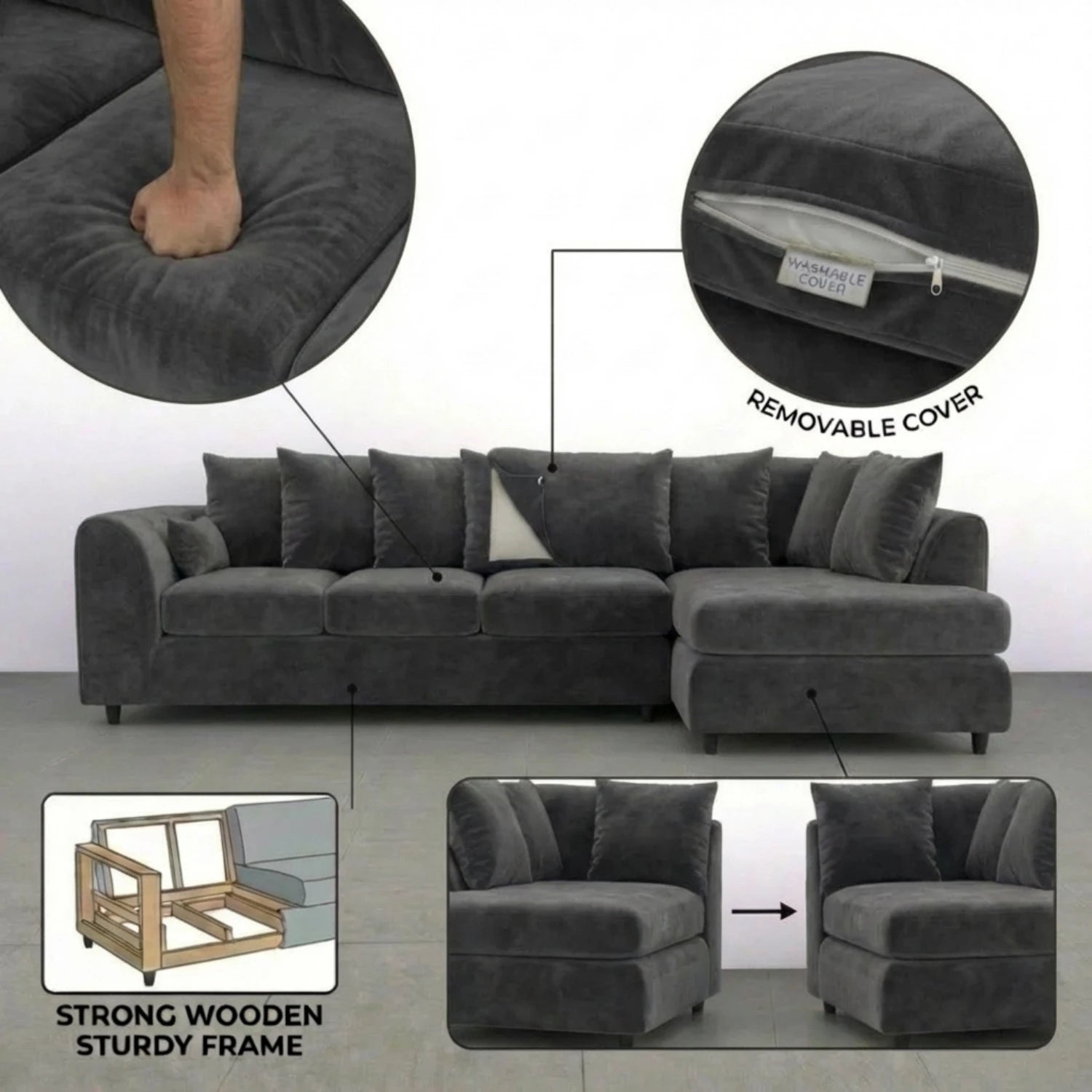 XL Right  Hand Facing Dark Grey
