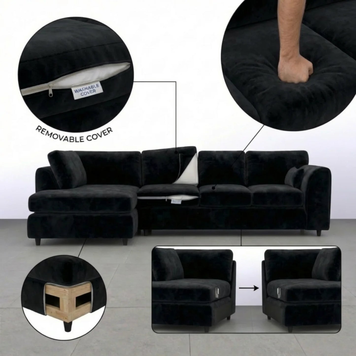 XL Left Hand Facing  Black