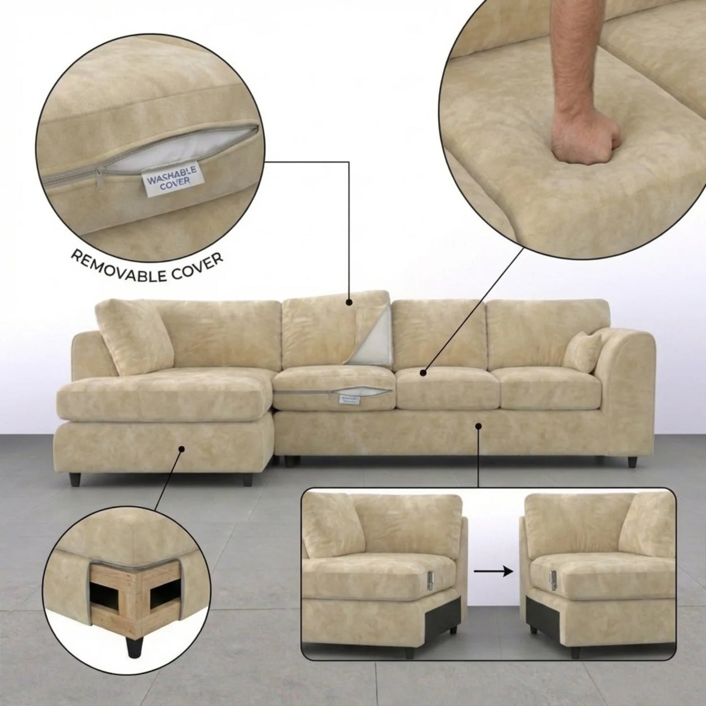 Luxurious plush velvet full-back X L-shape sofa by Gamzo Outlet, featuring a spacious design and soft, comfortable seating.