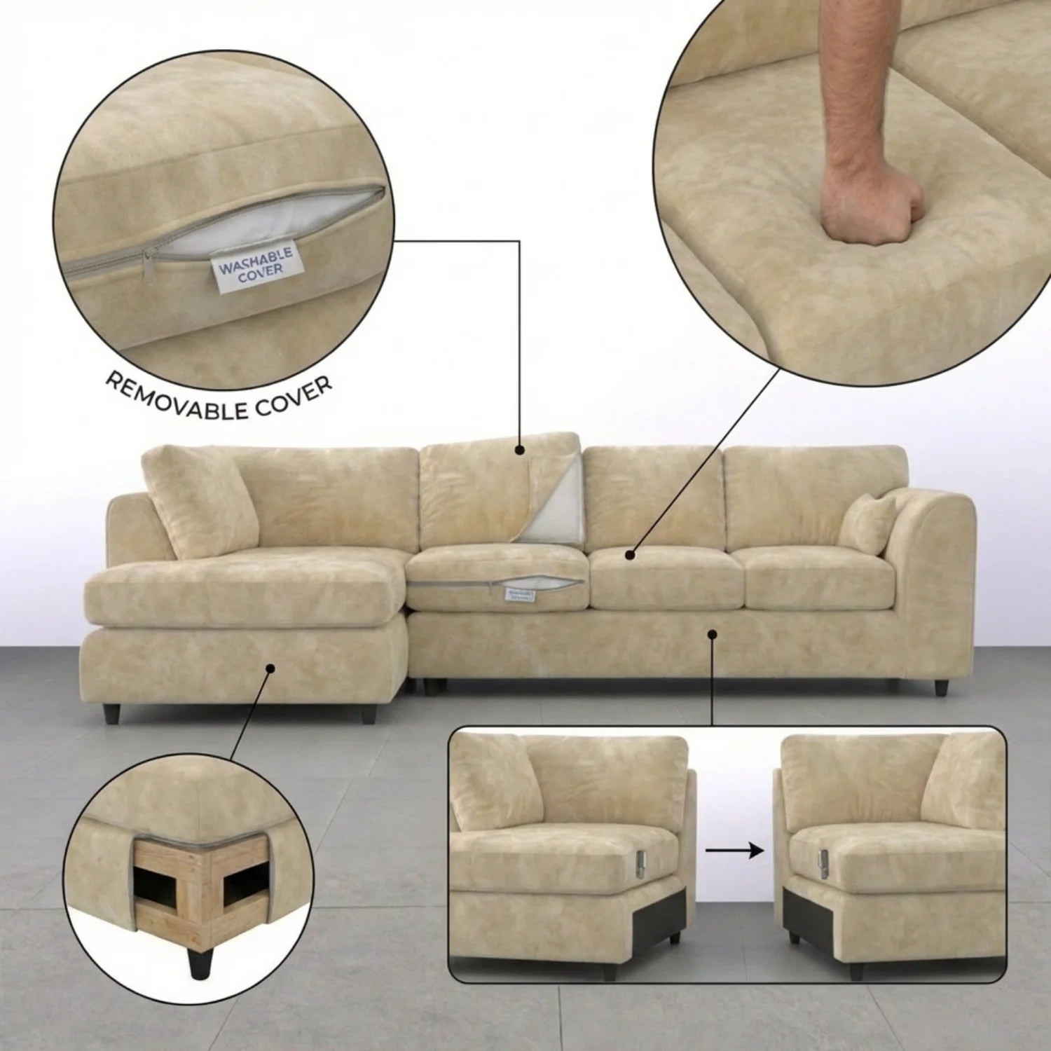 Luxurious plush velvet full-back X L-shape sofa by Gamzo Outlet, featuring a spacious design and soft, comfortable seating.