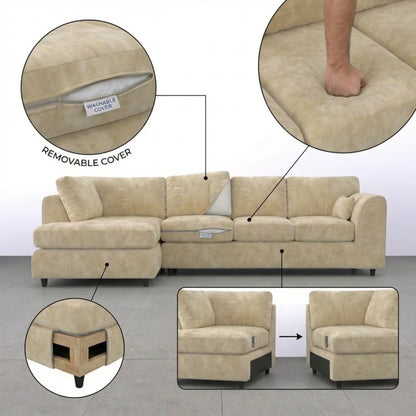 Luxurious plush velvet full-back X L-shape sofa by Gamzo Outlet, featuring a spacious design and soft, comfortable seating.