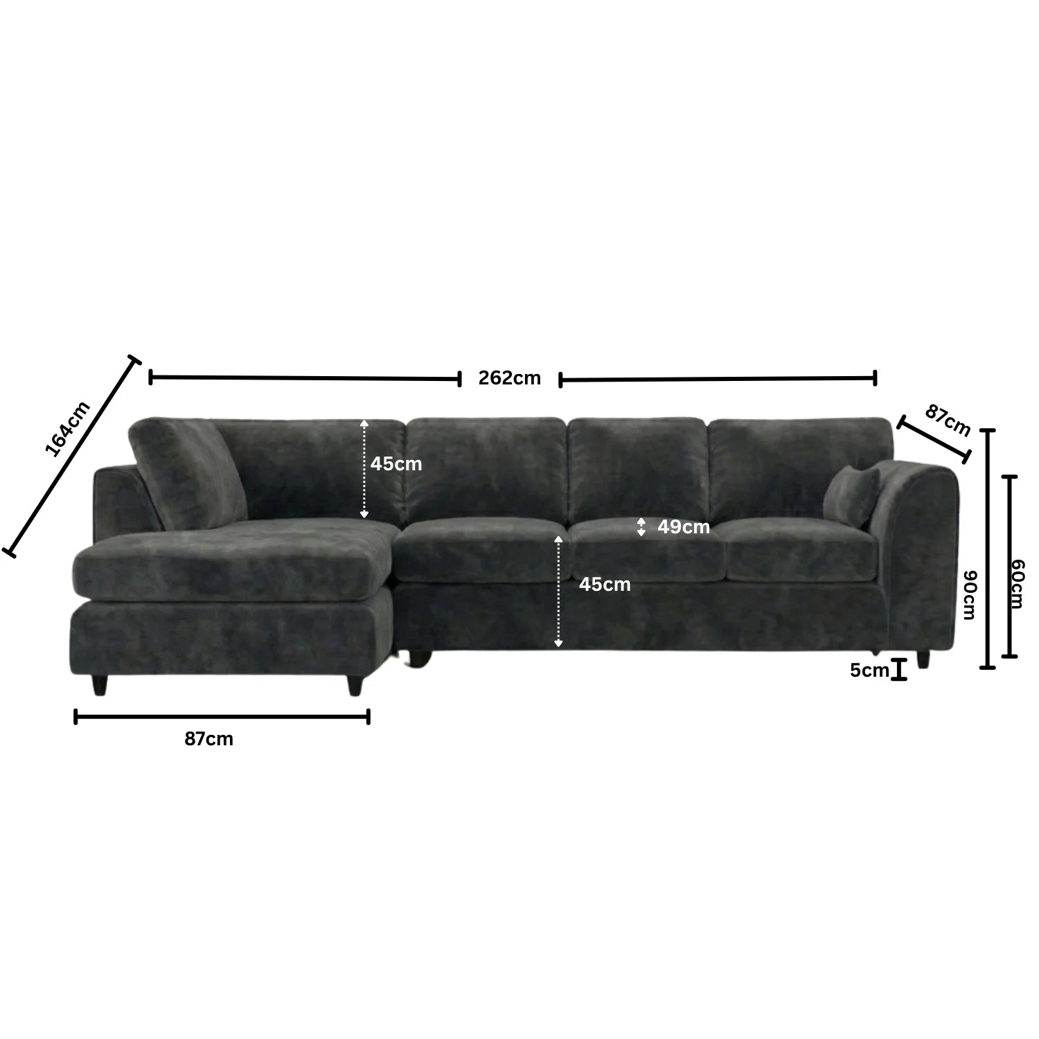 XL Left Hand Facing Dark Grey