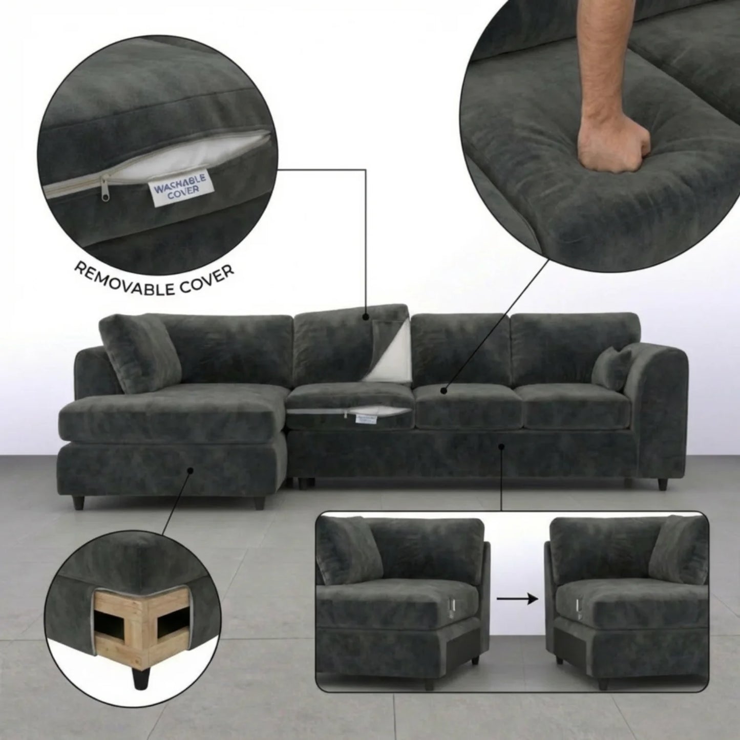 XL Left Hand Facing Dark Grey