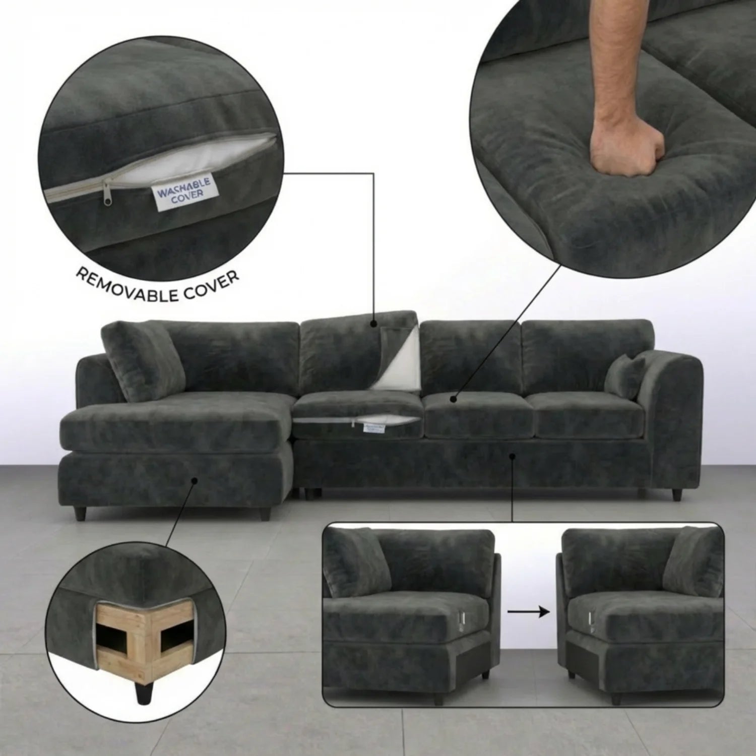 XL Left Hand Facing Dark Grey