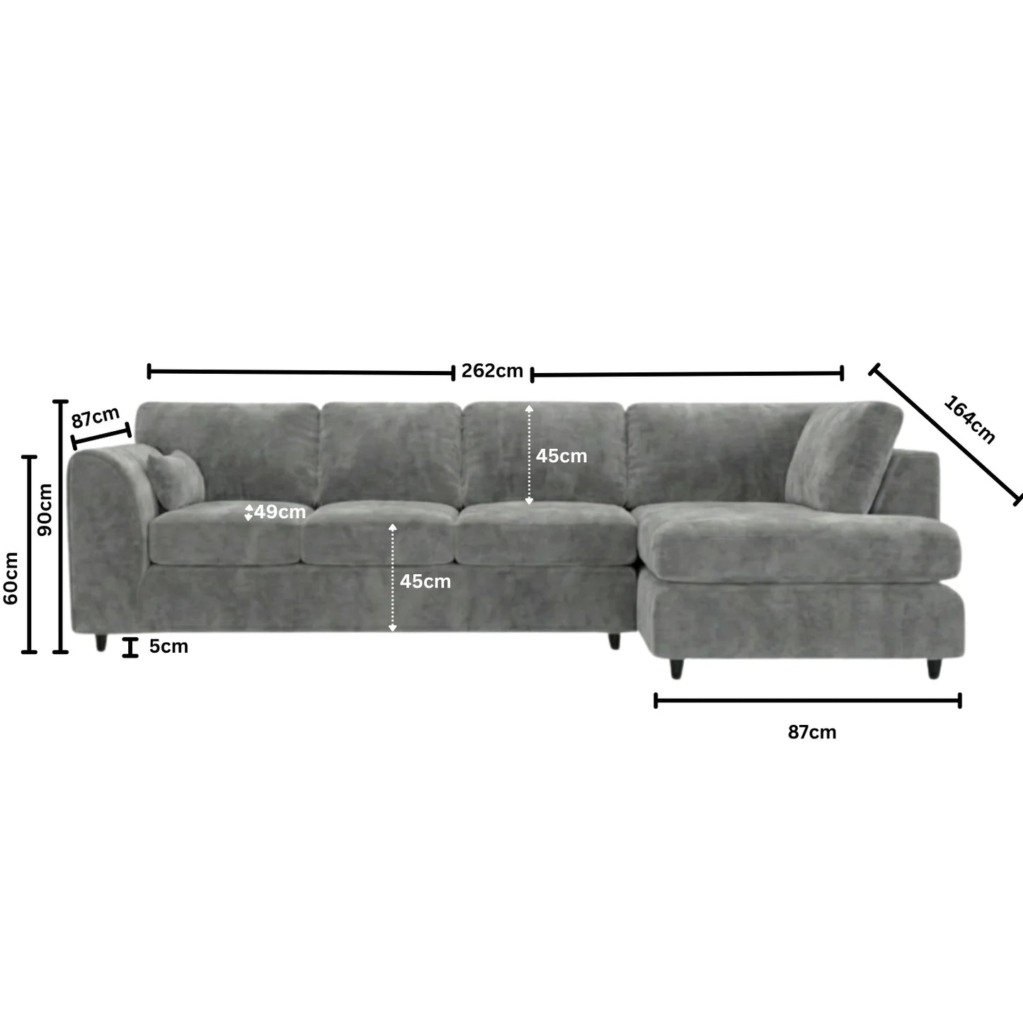 XL Right Hand Facing Light Grey