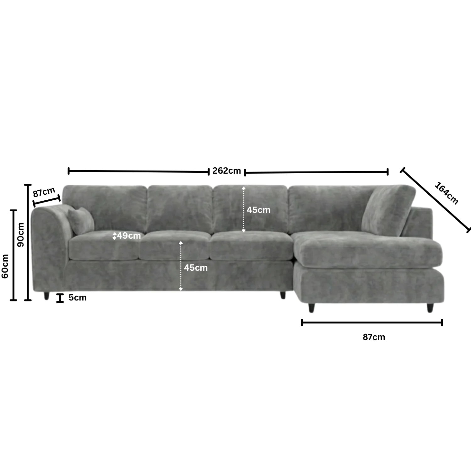 XL Right Hand Facing Light Grey