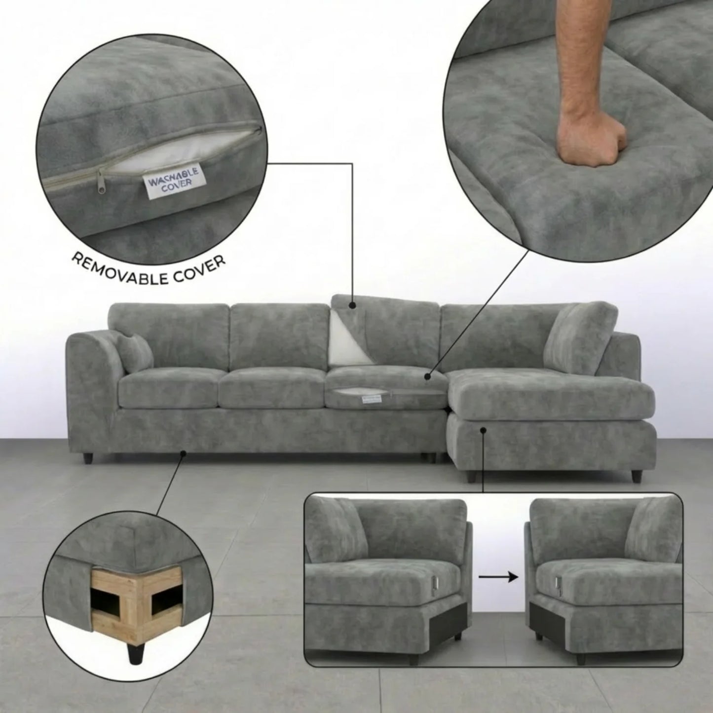 XL Right Hand Facing Light Grey