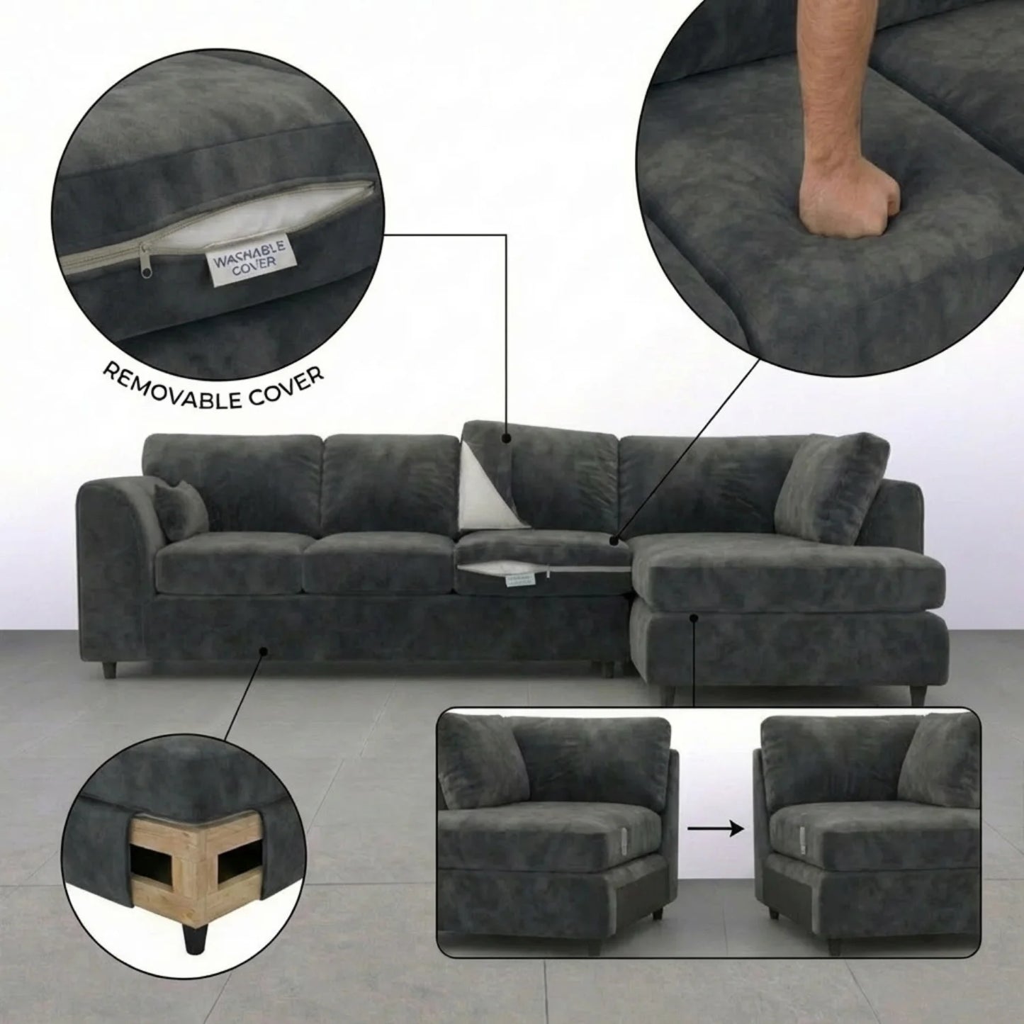 XL Right Hand Facing Dark Grey