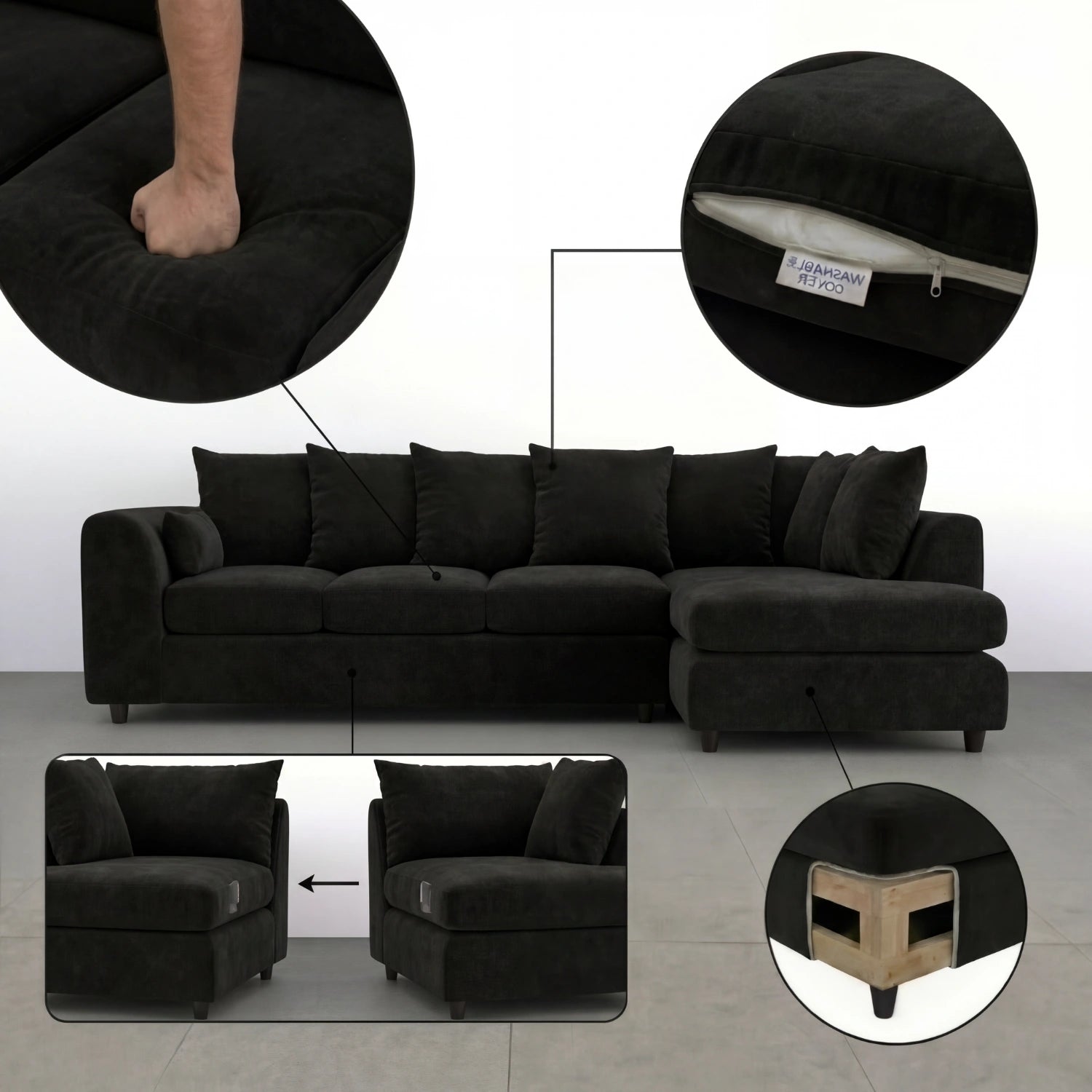 XL Right Hand Facing Black