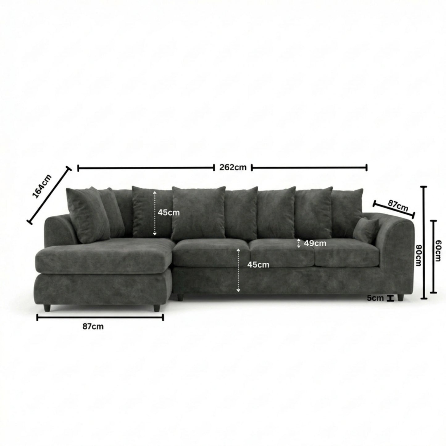 XL Left Hand Facing dark grey