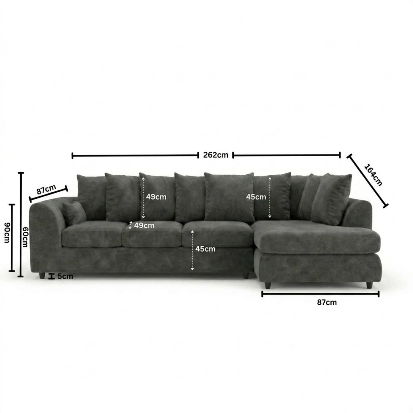 XL Right Hand Facing Dark Grey
