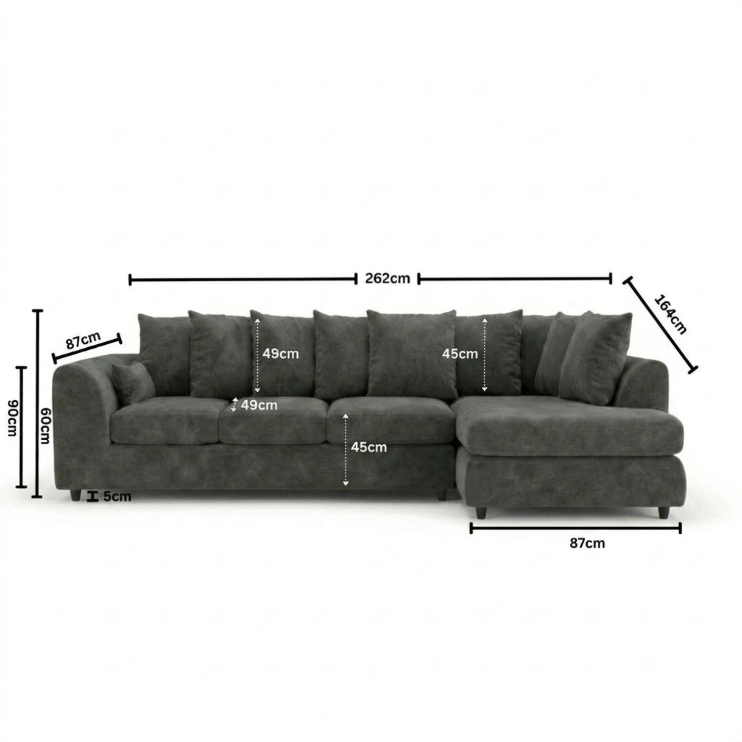 XL Right Hand Facing Dark Grey