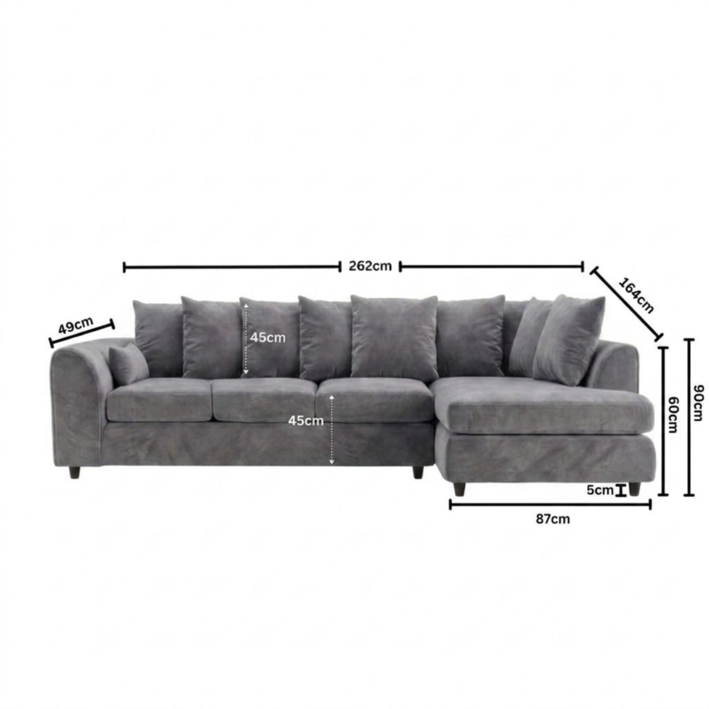 XL Right Hand Facing light grey