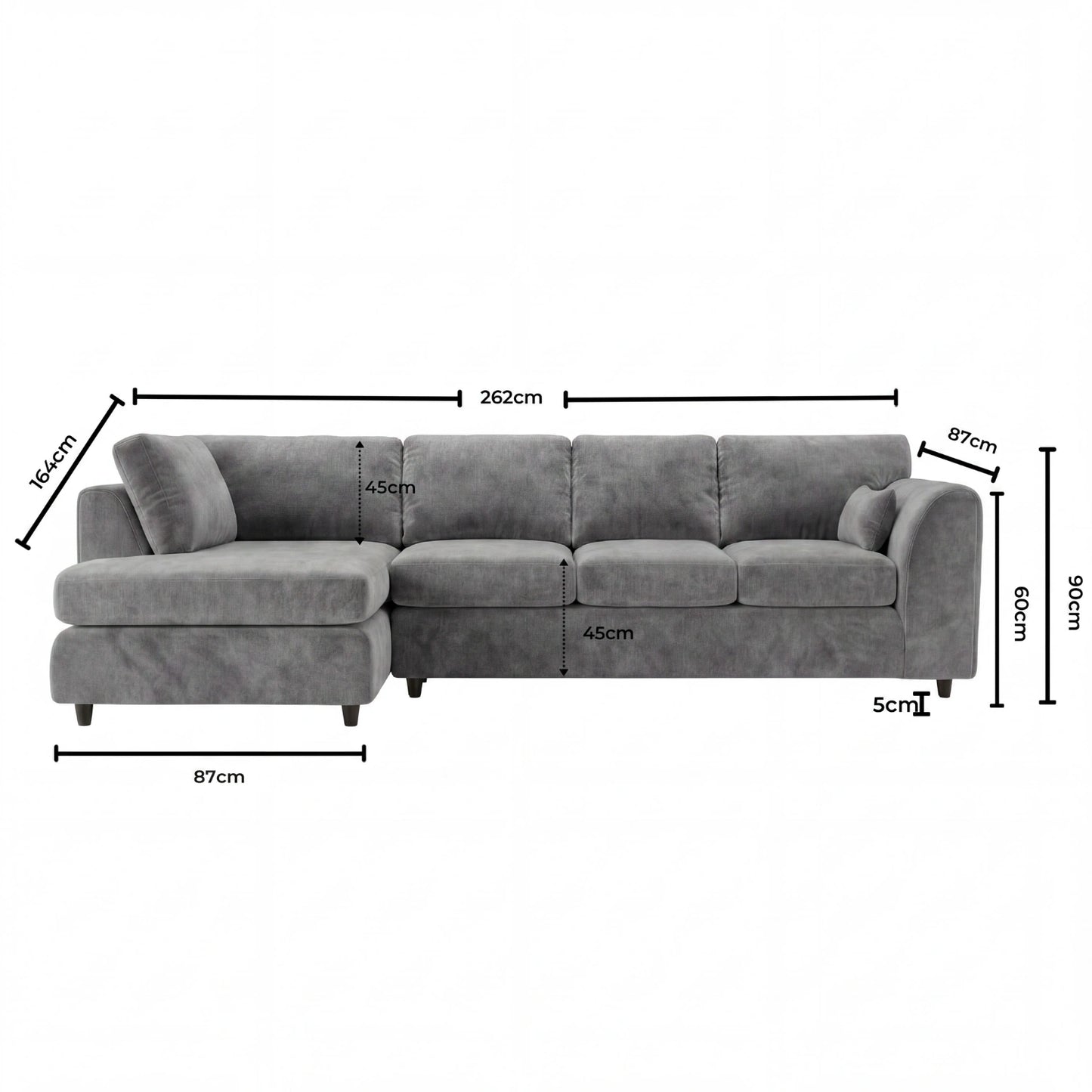 XL Left Hand Facing Light Grey