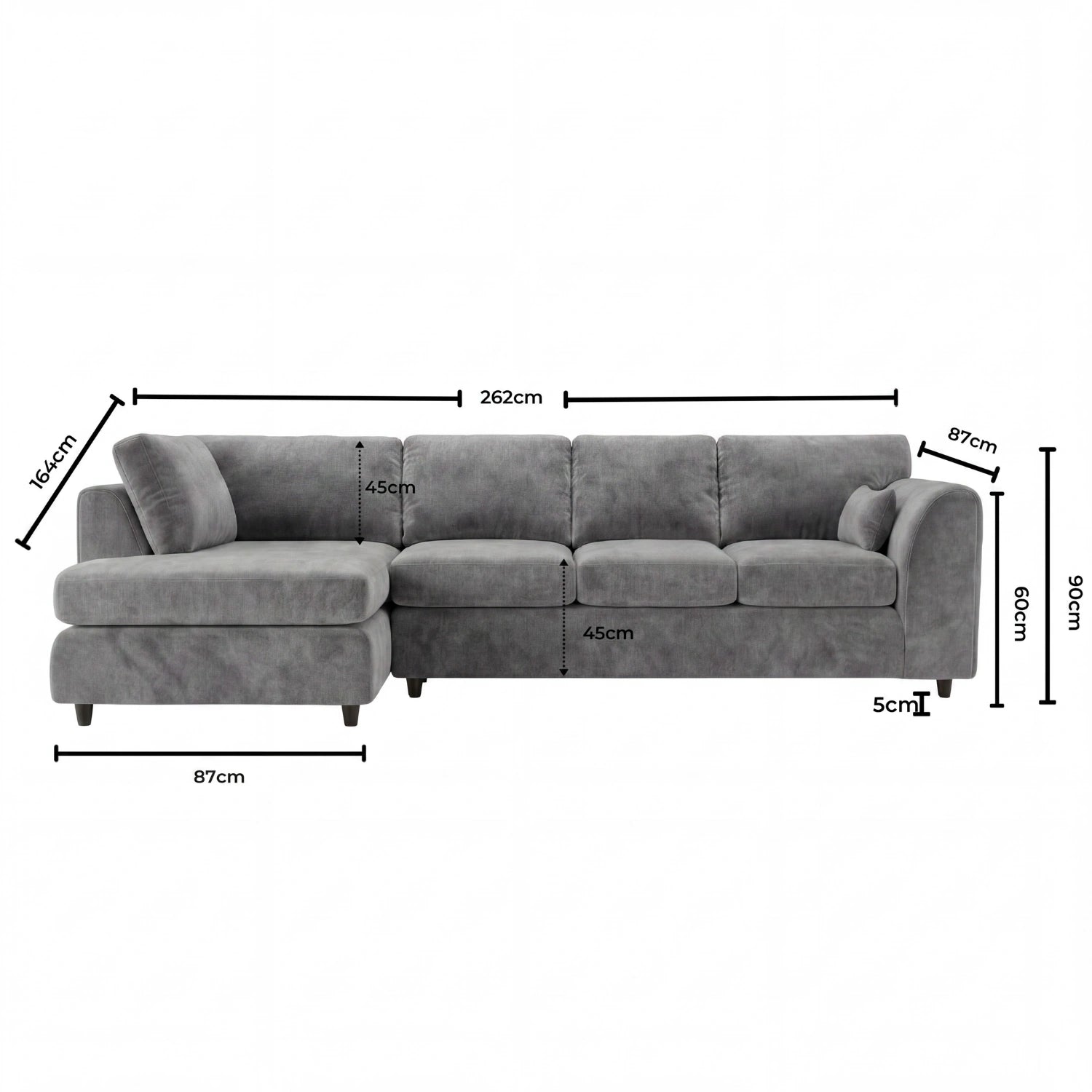XL Left Hand Facing Light Grey