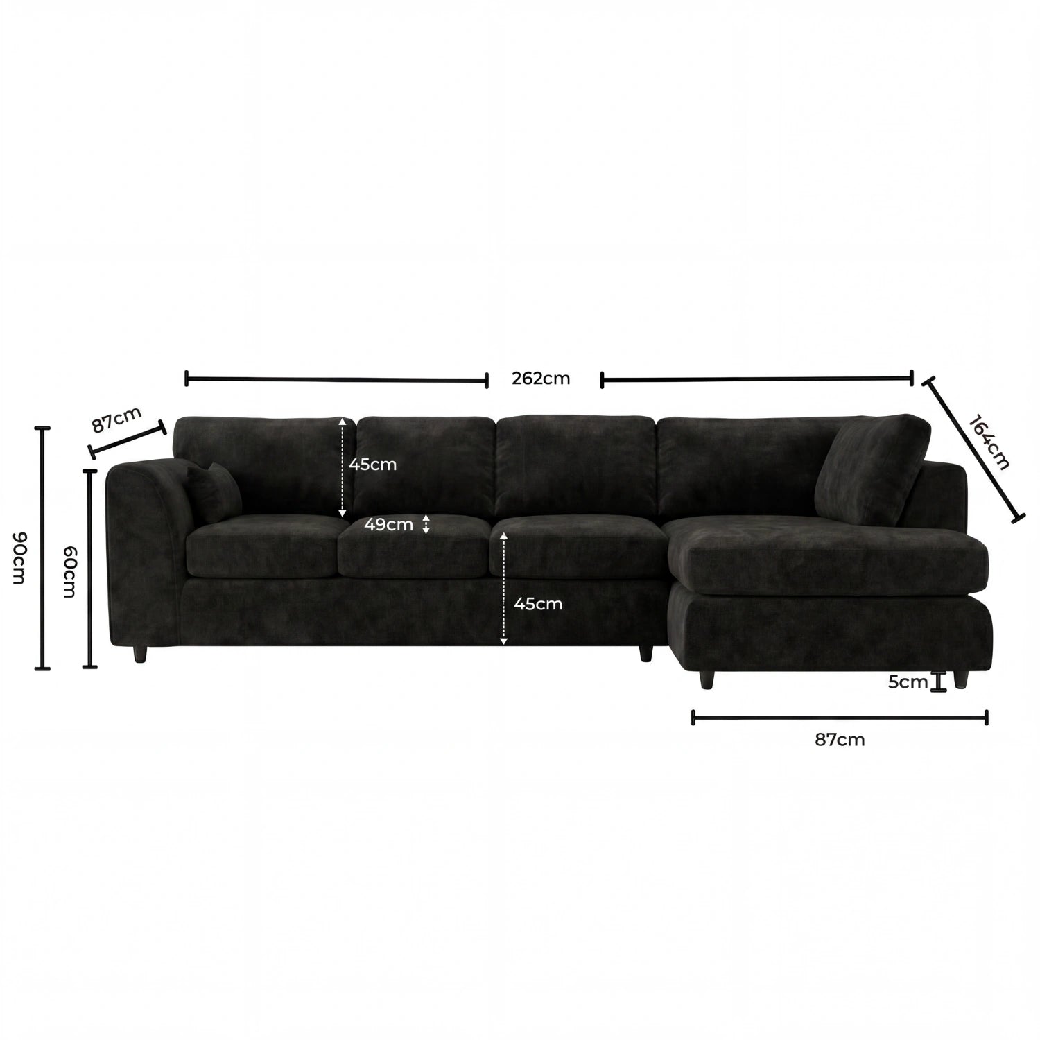 XL Right Hand Facing Black